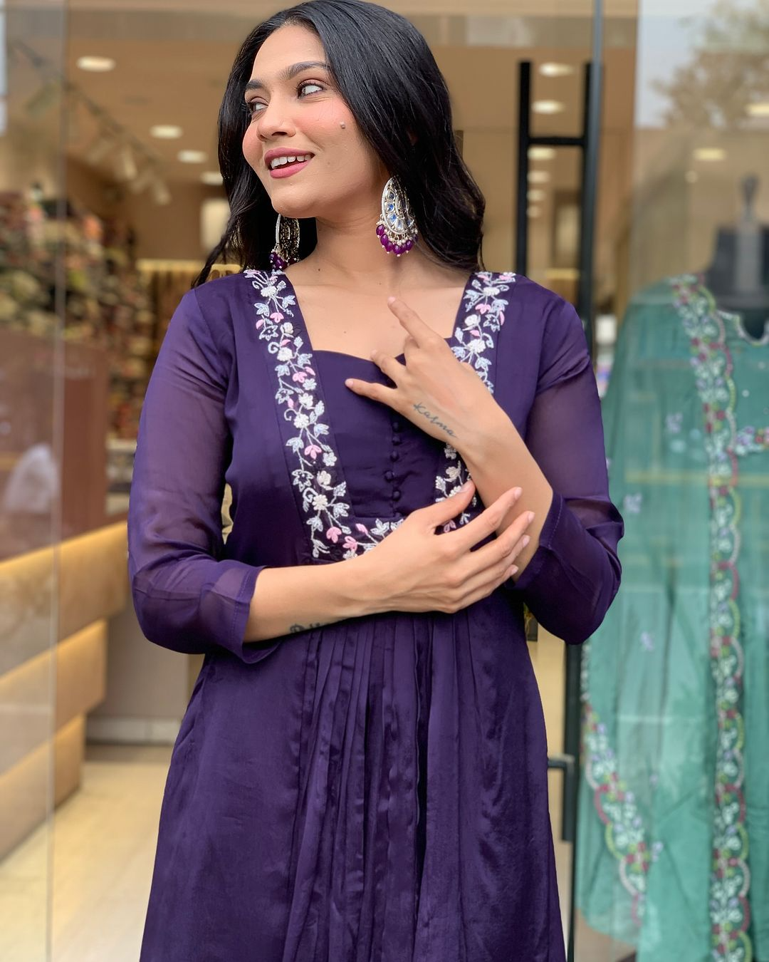 Matte Purple Cotton Embroidered Kurta Pant & Dupatta Set