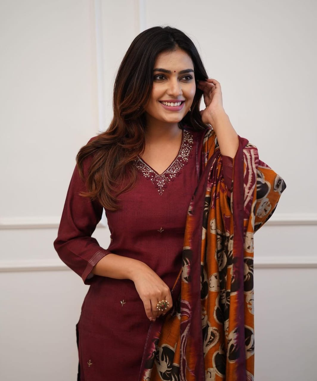 Monochrome Rayon Hand Work Embroidered Kurta Pant & Dupatta