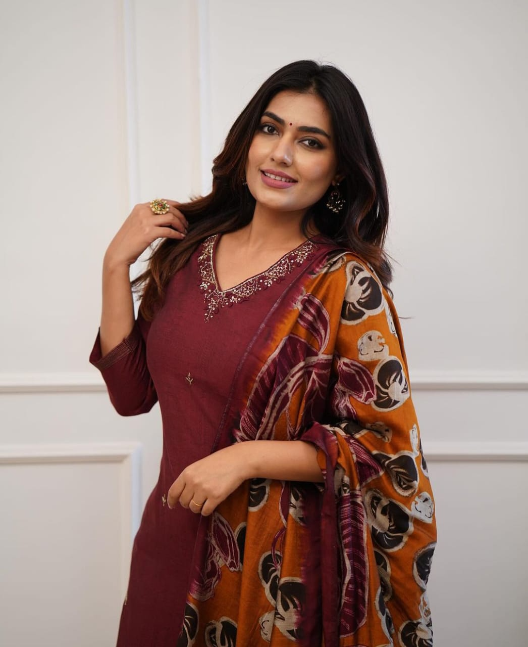 Monochrome Rayon Hand Work Embroidered Kurta Pant & Dupatta