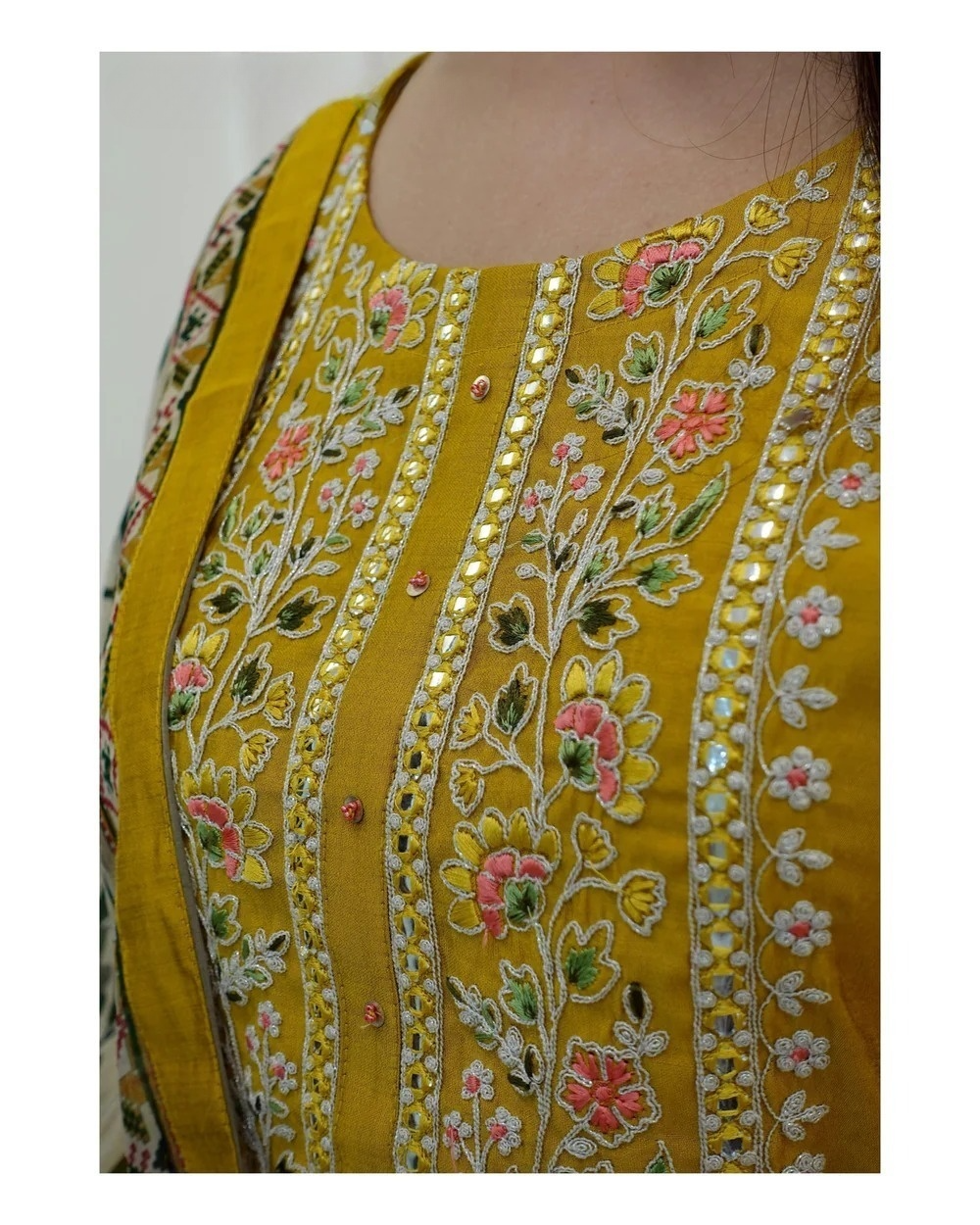 Rayon Mustard Adda Embroidered Kurta Pant With Mulmul Dupatta