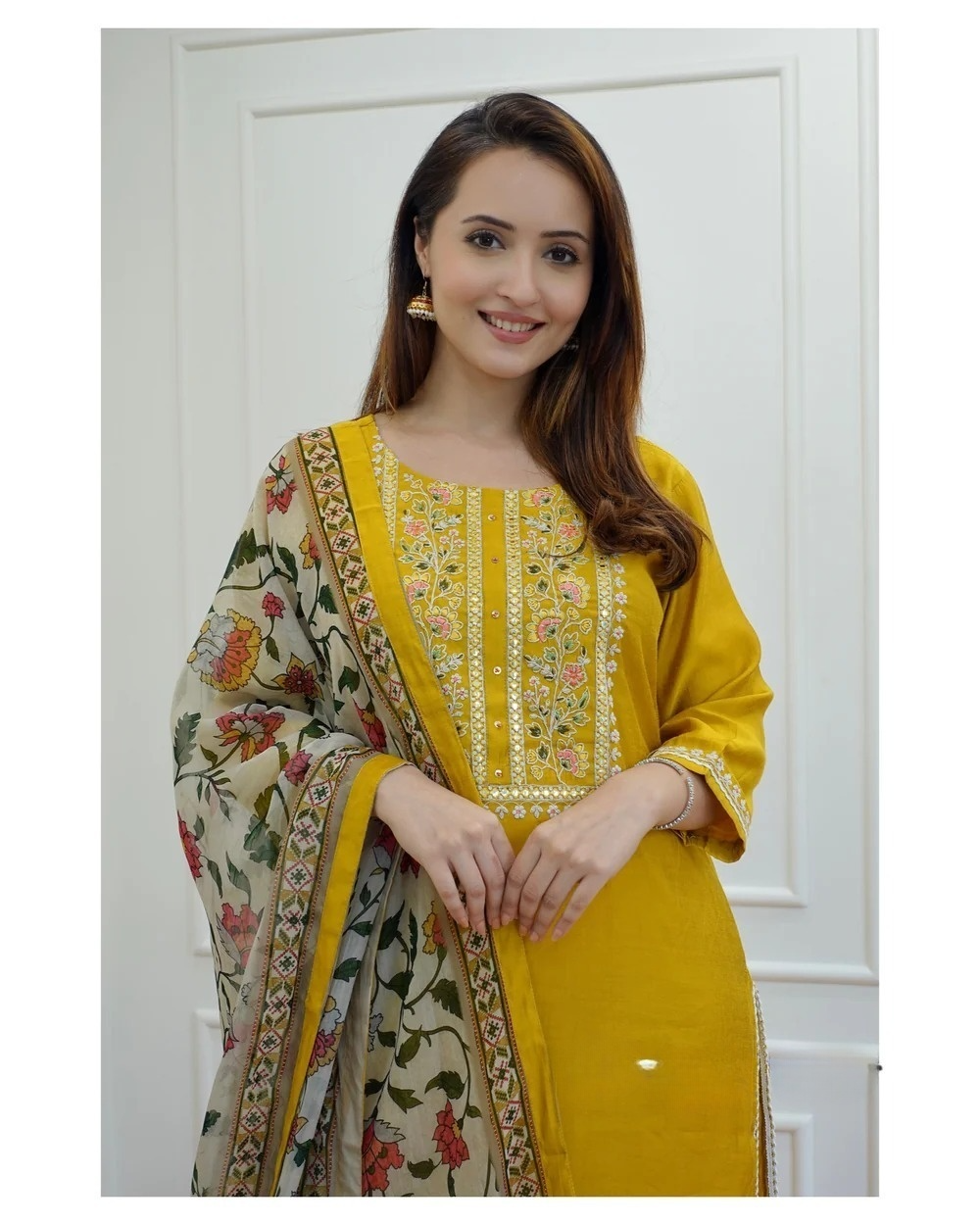 Rayon Mustard Adda Embroidered Kurta Pant With Mulmul Dupatta