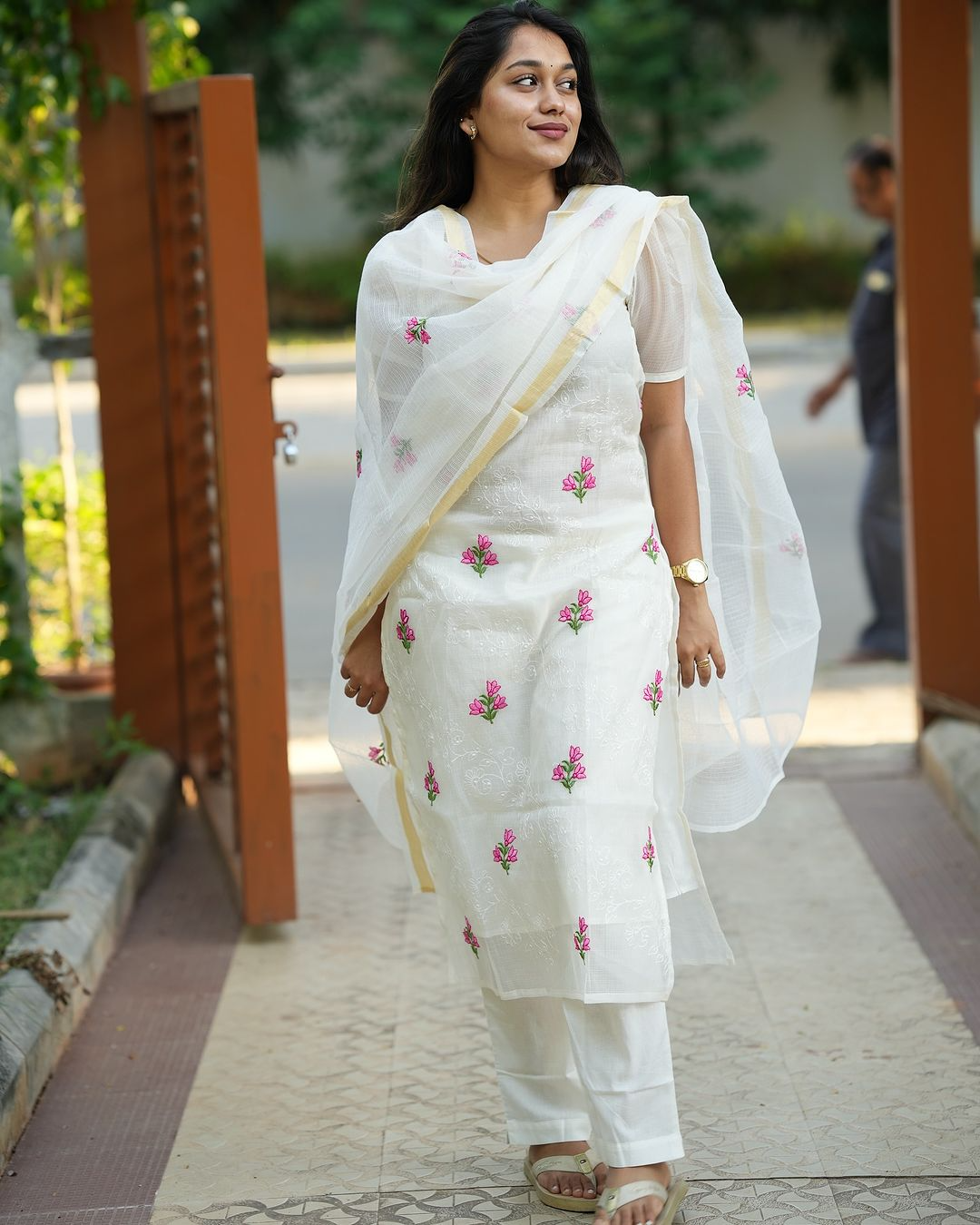 Embroidered Kota Doriya Kurti Pant Dupattta With Soft Cotton Lining