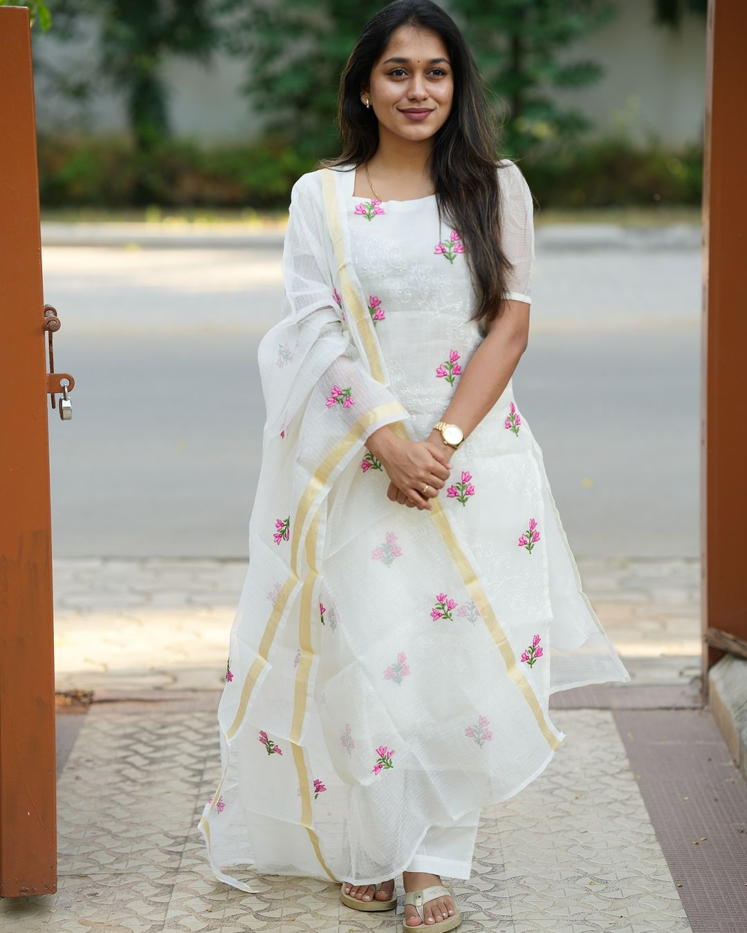 Embroidered Kota Doriya Kurti Pant Dupattta With Soft Cotton Lining