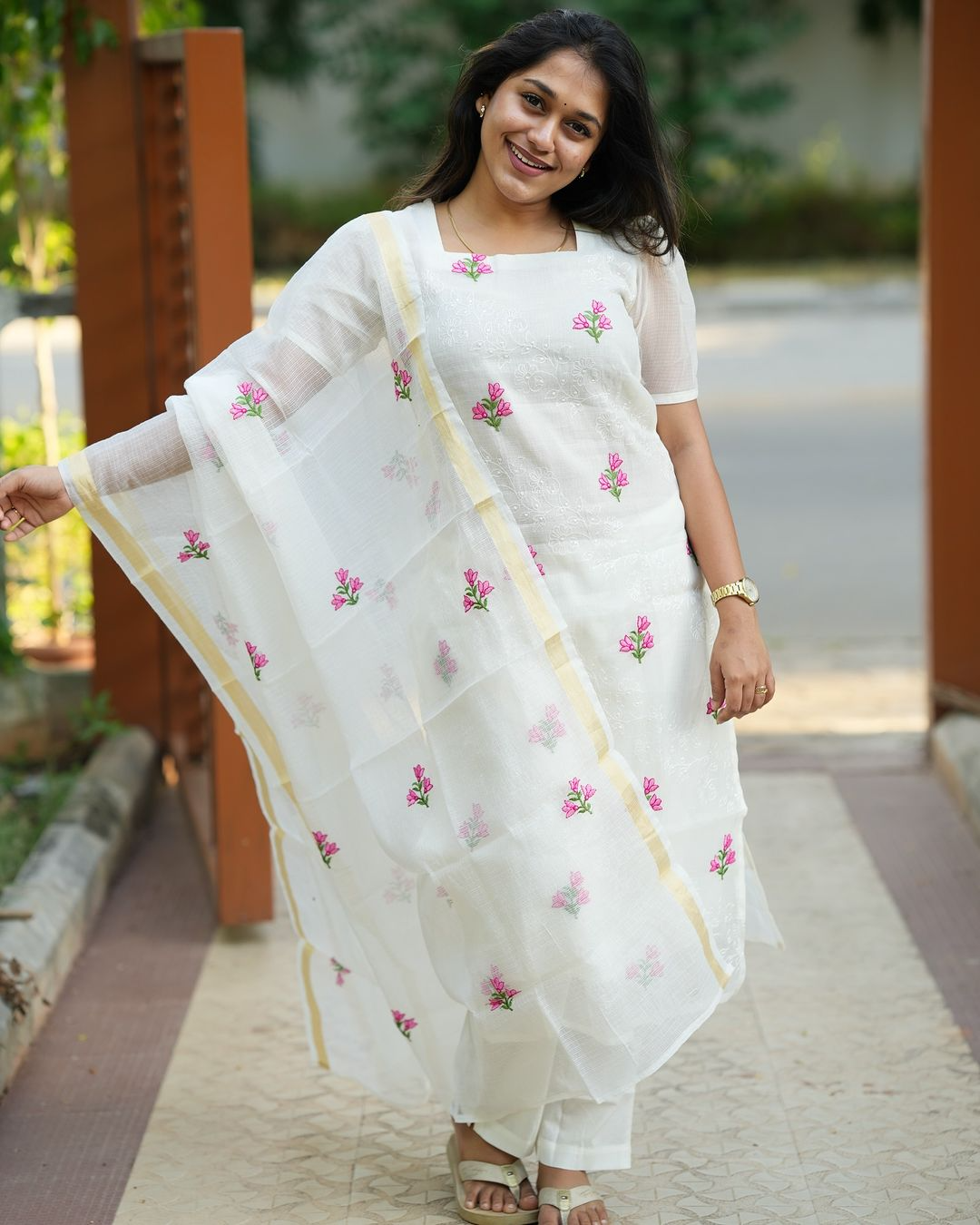 Embroidered Kota Doriya Kurti Pant Dupattta With Soft Cotton Lining