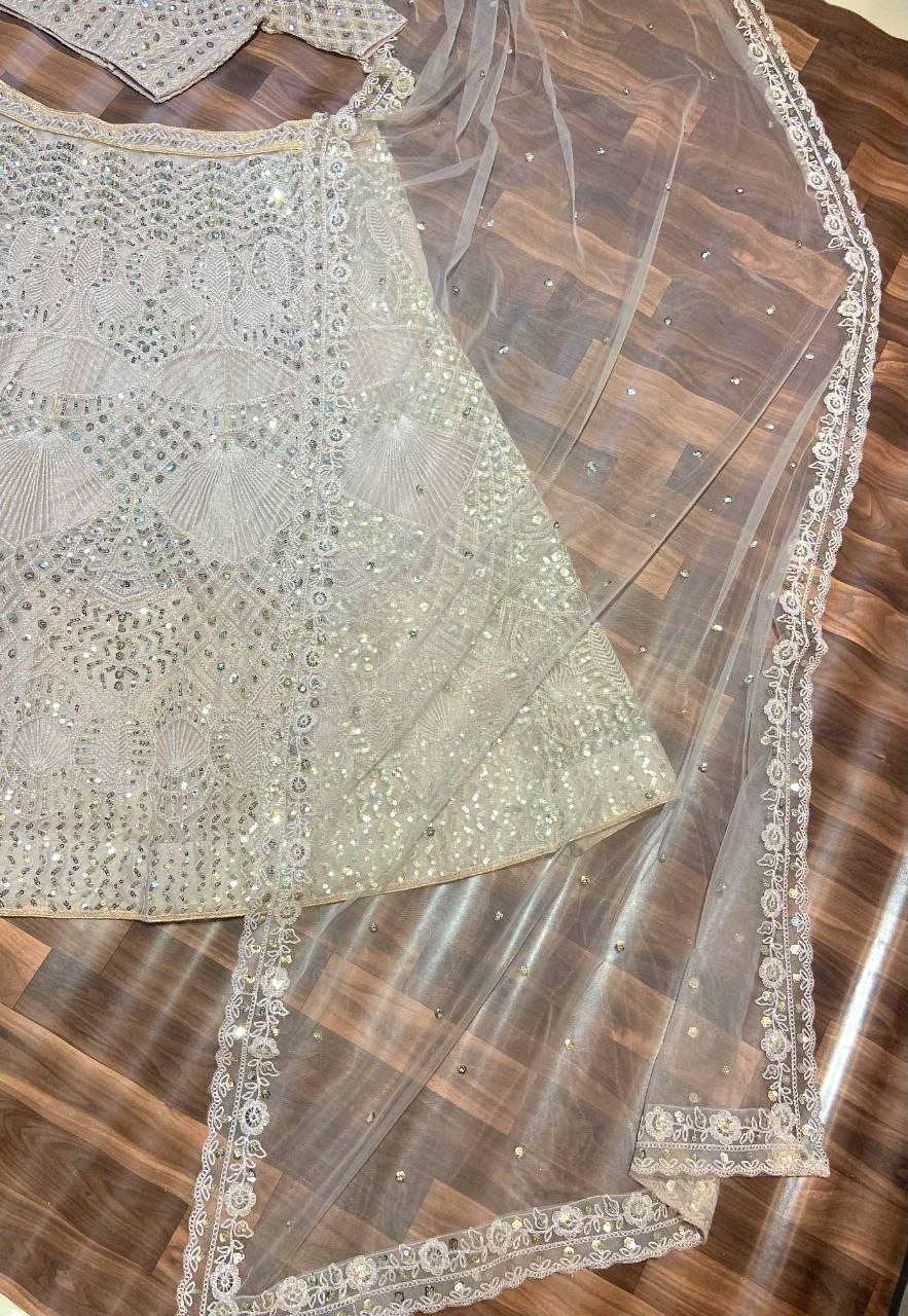 Lavender Hand-embroidered On Tissue Fabric With Crystals, Cutdana, Sequin, Thread, Beads Detailing Lehenga