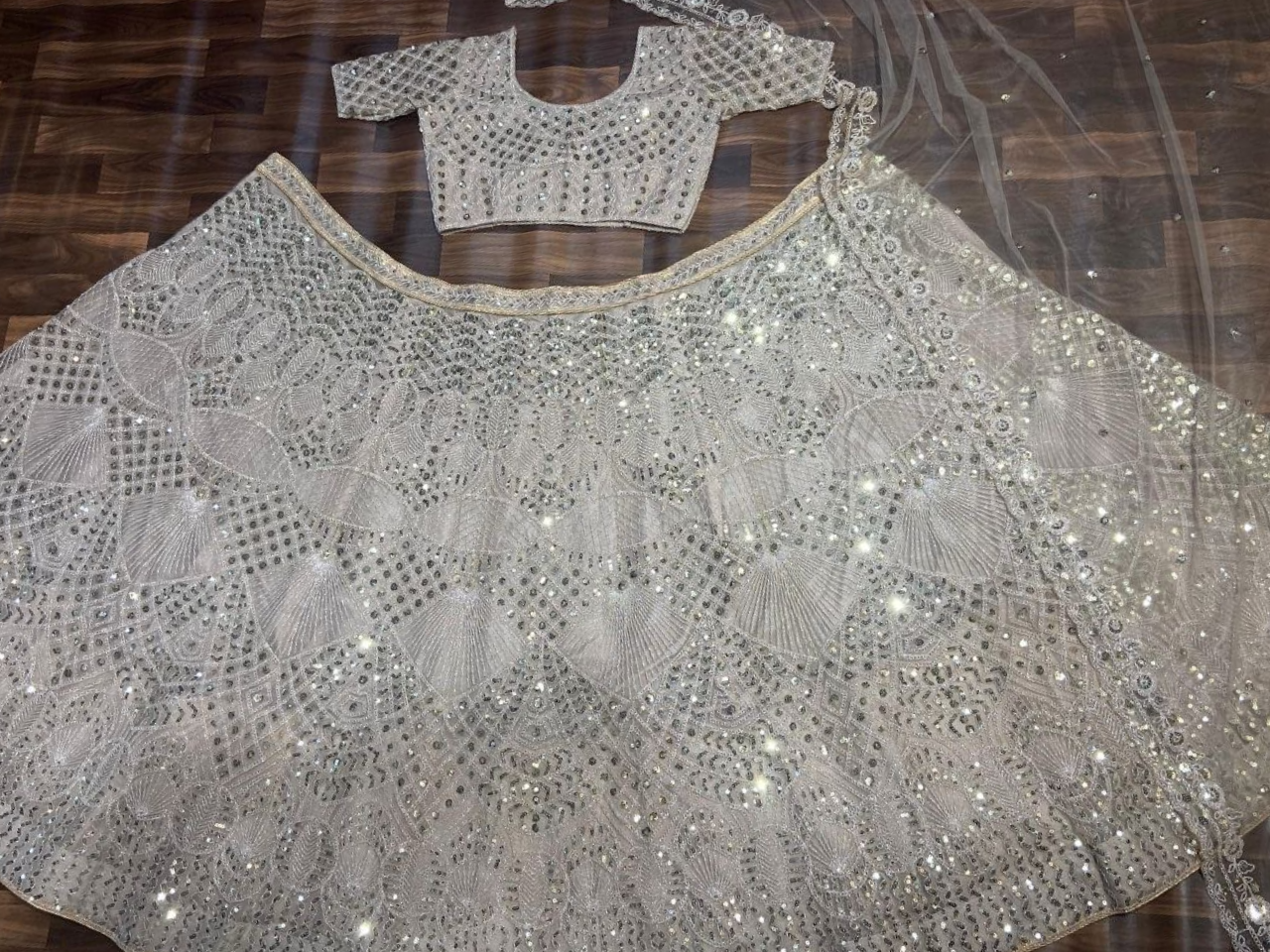 Lavender Hand-embroidered On Tissue Fabric With Crystals, Cutdana, Sequin, Thread, Beads Detailing Lehenga