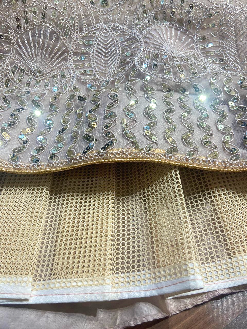 Lavender Hand-embroidered On Tissue Fabric With Crystals, Cutdana, Sequin, Thread, Beads Detailing Lehenga