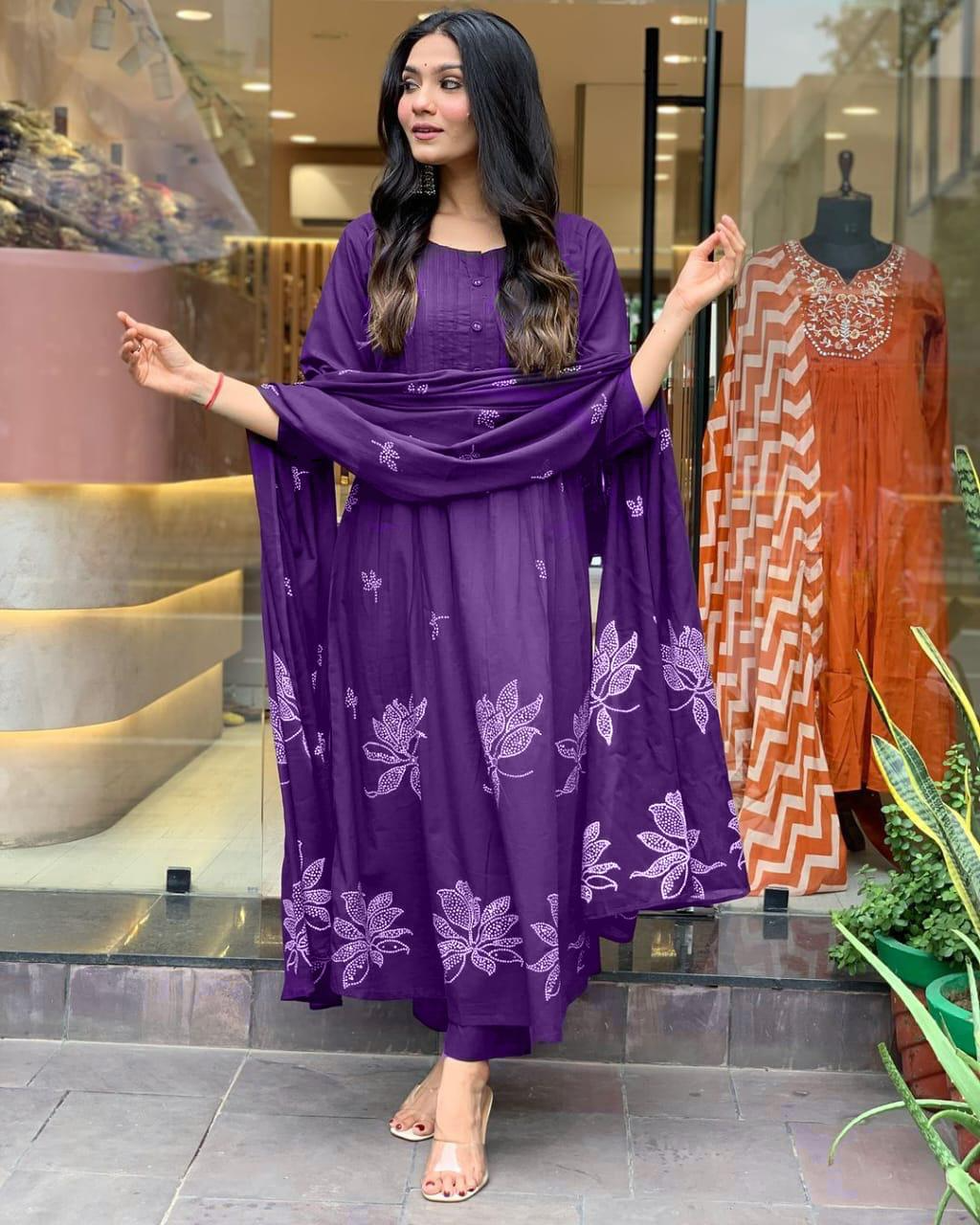 Cotton Printed Pintex Kurta Pant & Dupatta