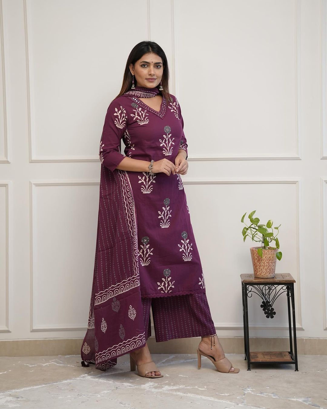 Cotton Printed Straight Kurti Plazzo With Dupatta