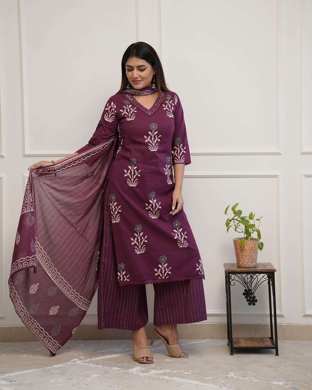 Cotton Printed Straight Kurti Plazzo With Dupatta