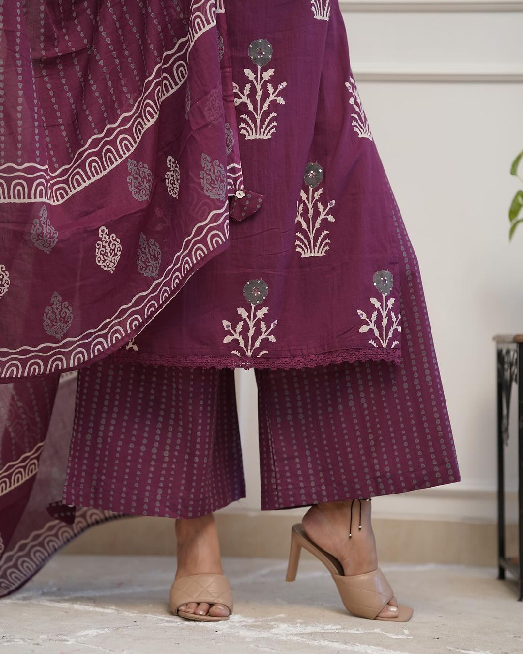 Cotton Printed Straight Kurti Plazzo With Dupatta