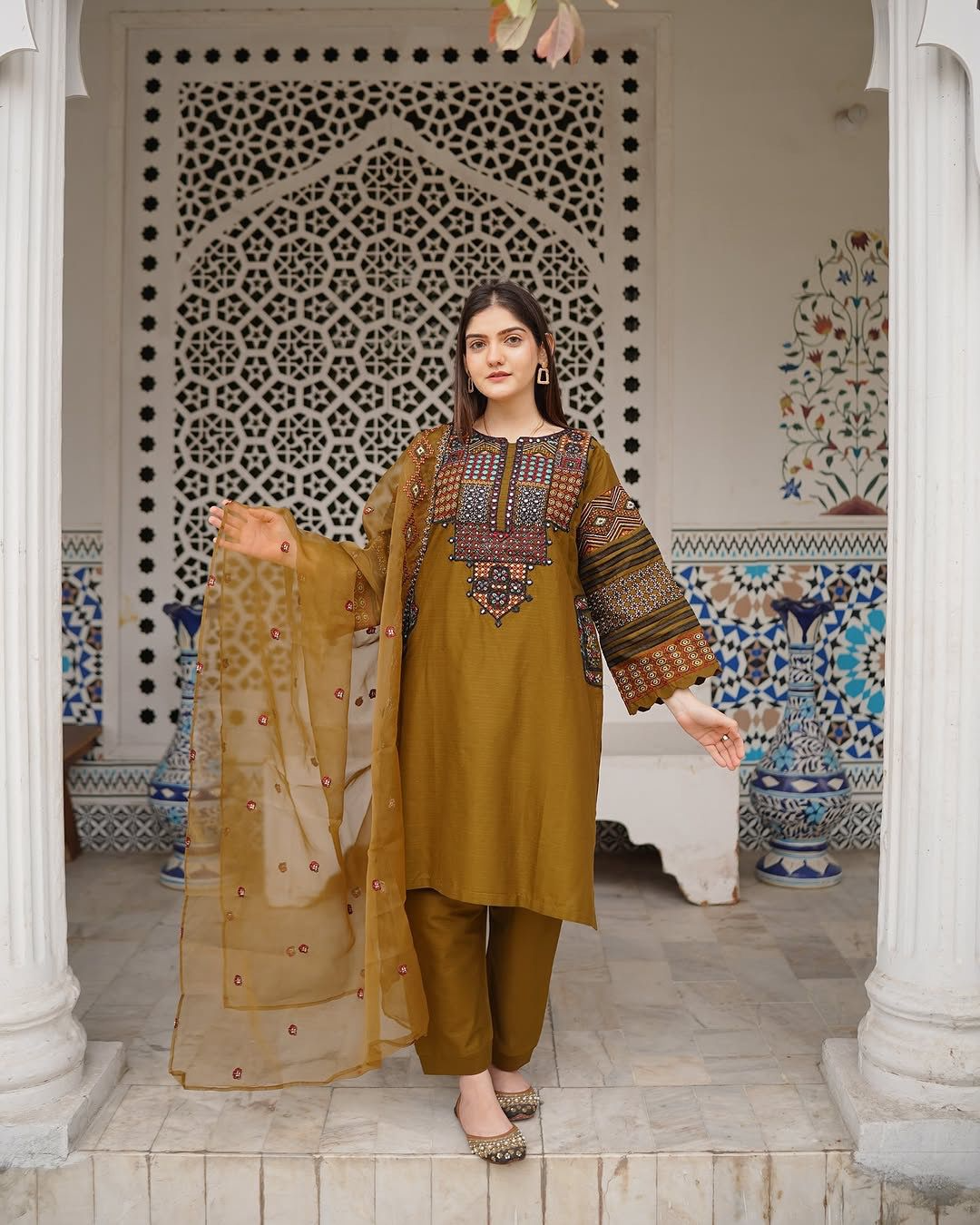 Roman Silk Sequence Embroidered Work Kurta Pant With Dupatta