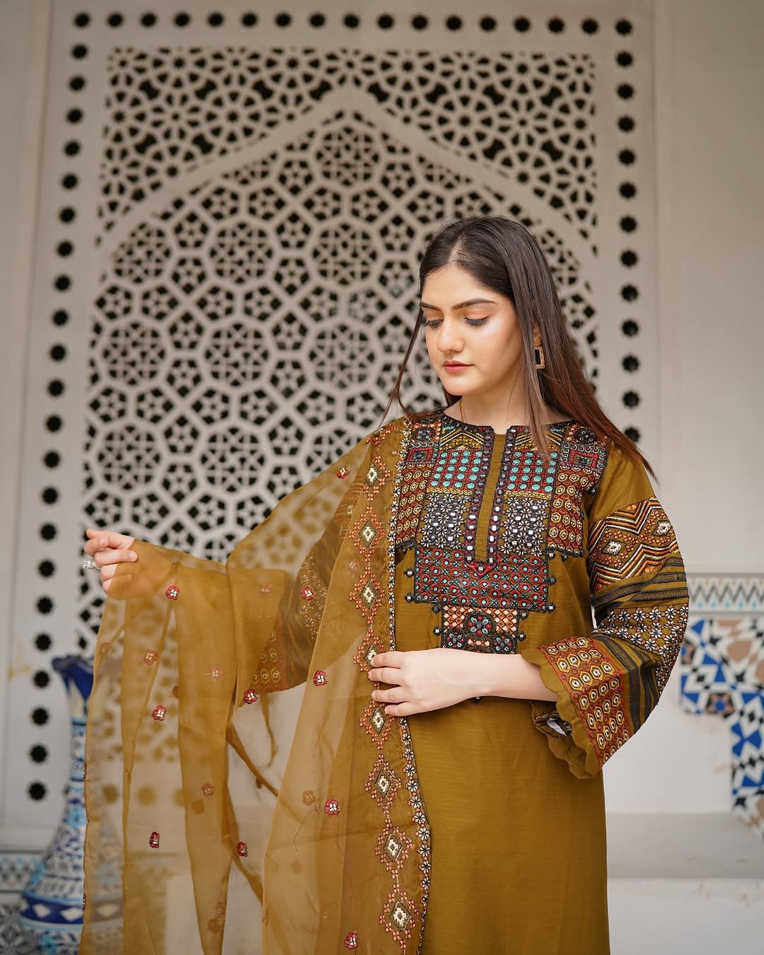 Roman Silk Sequence Embroidered Work Kurta Pant With Dupatta