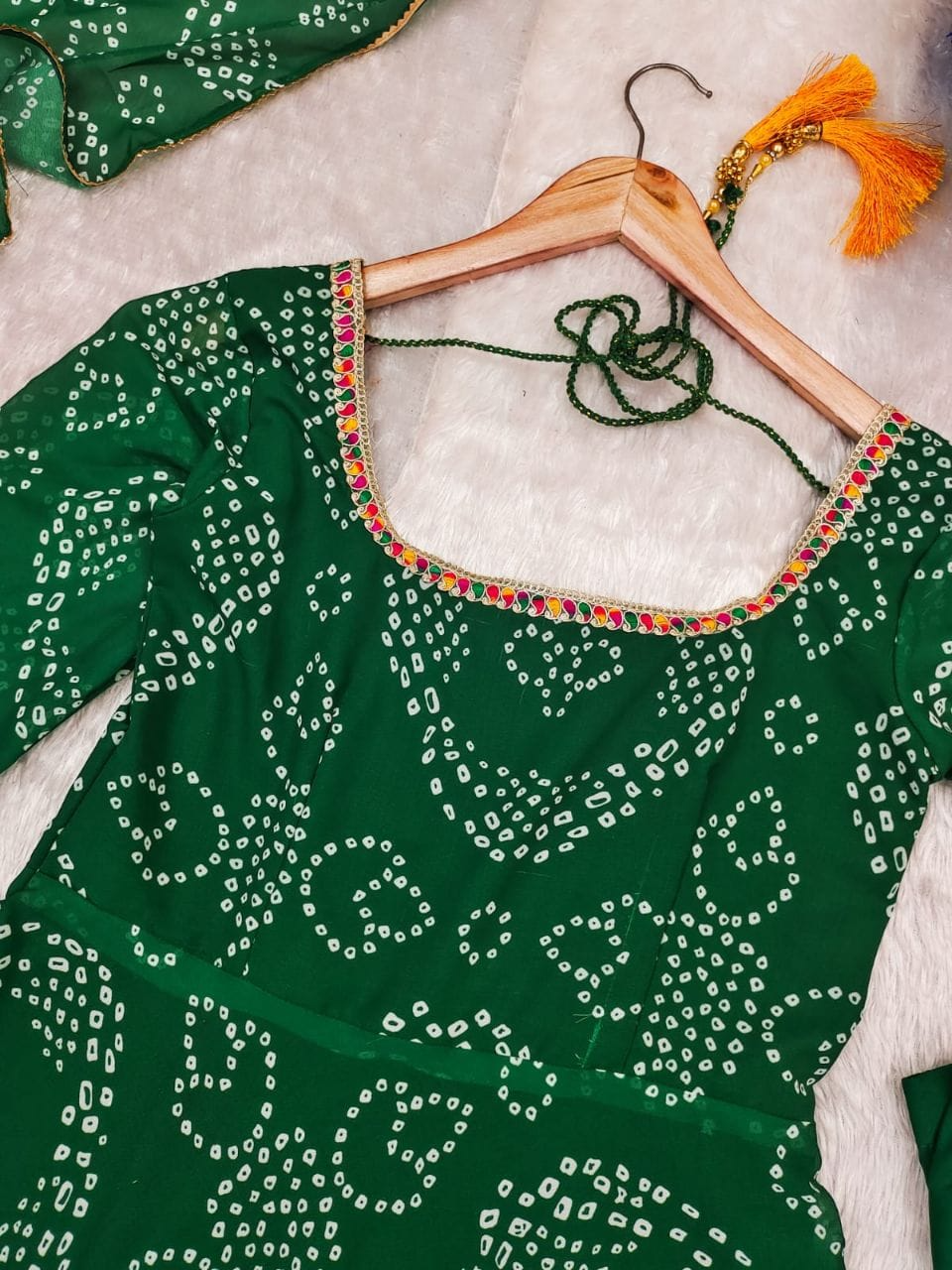 Green Bandhani Printed Anarkali Suit