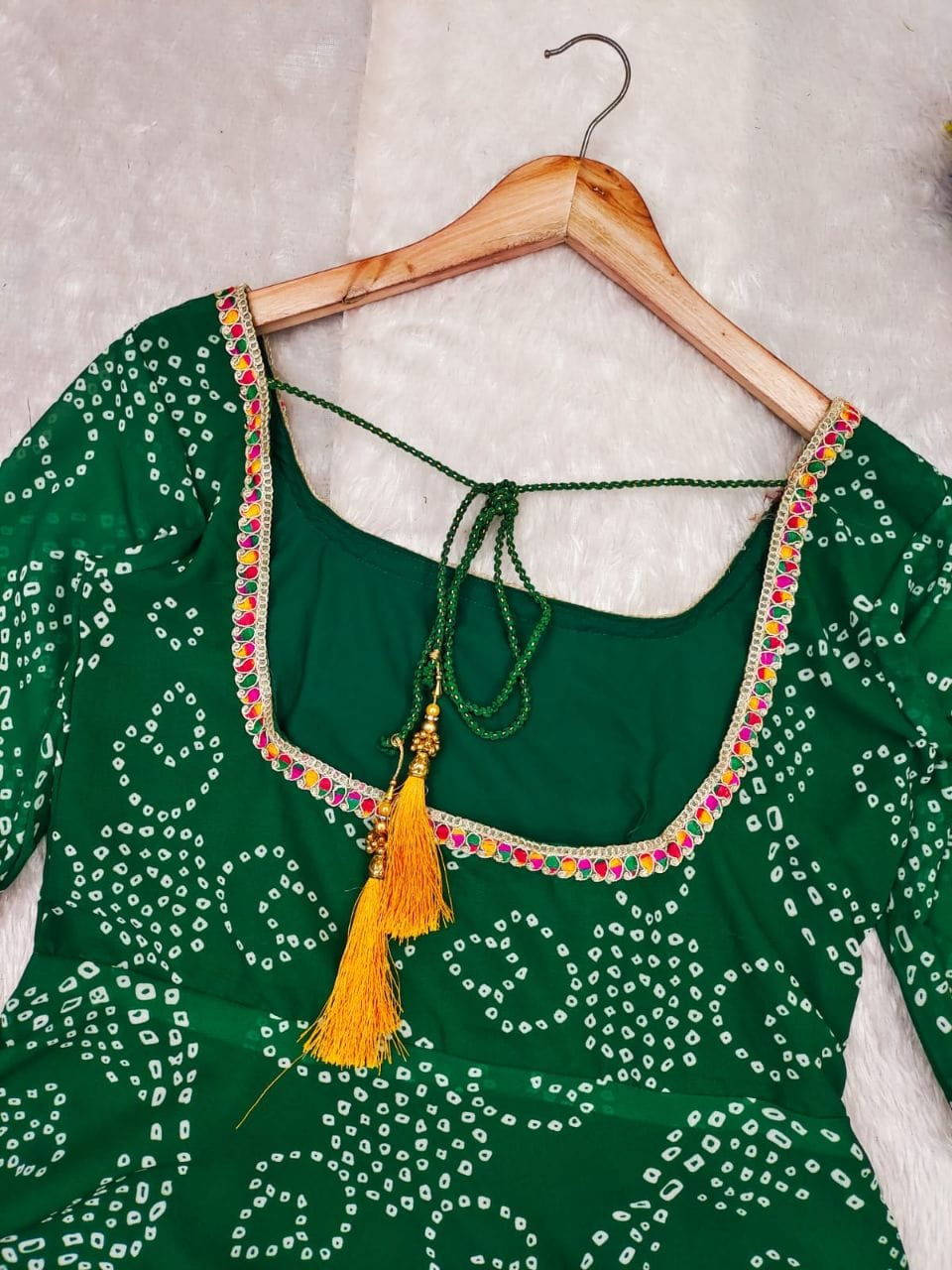 Green Bandhani Printed Anarkali Suit