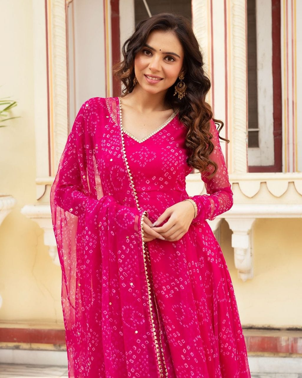 Pink Bandhani Printed Anarkali Suit