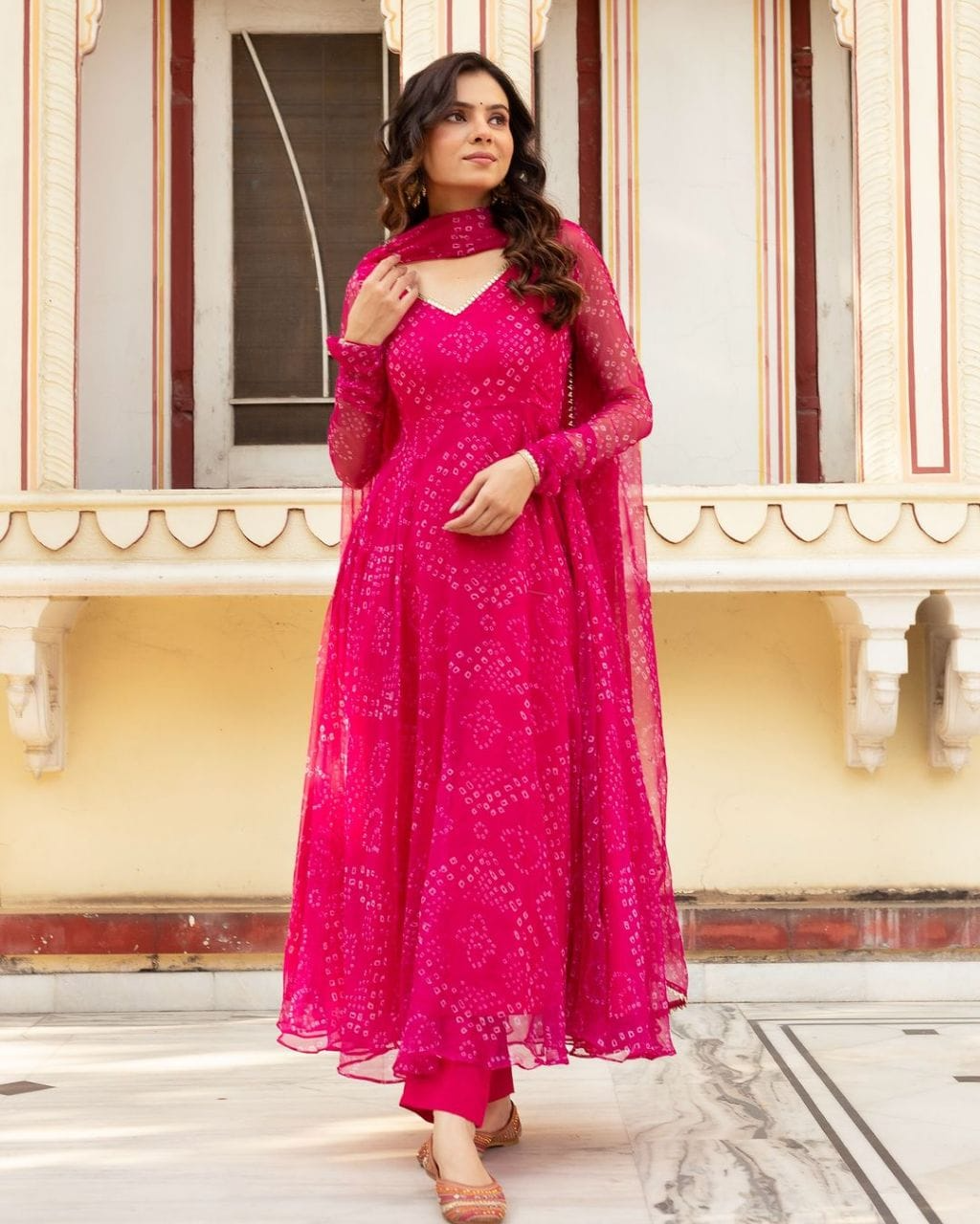 Pink Bandhani Printed Anarkali Suit