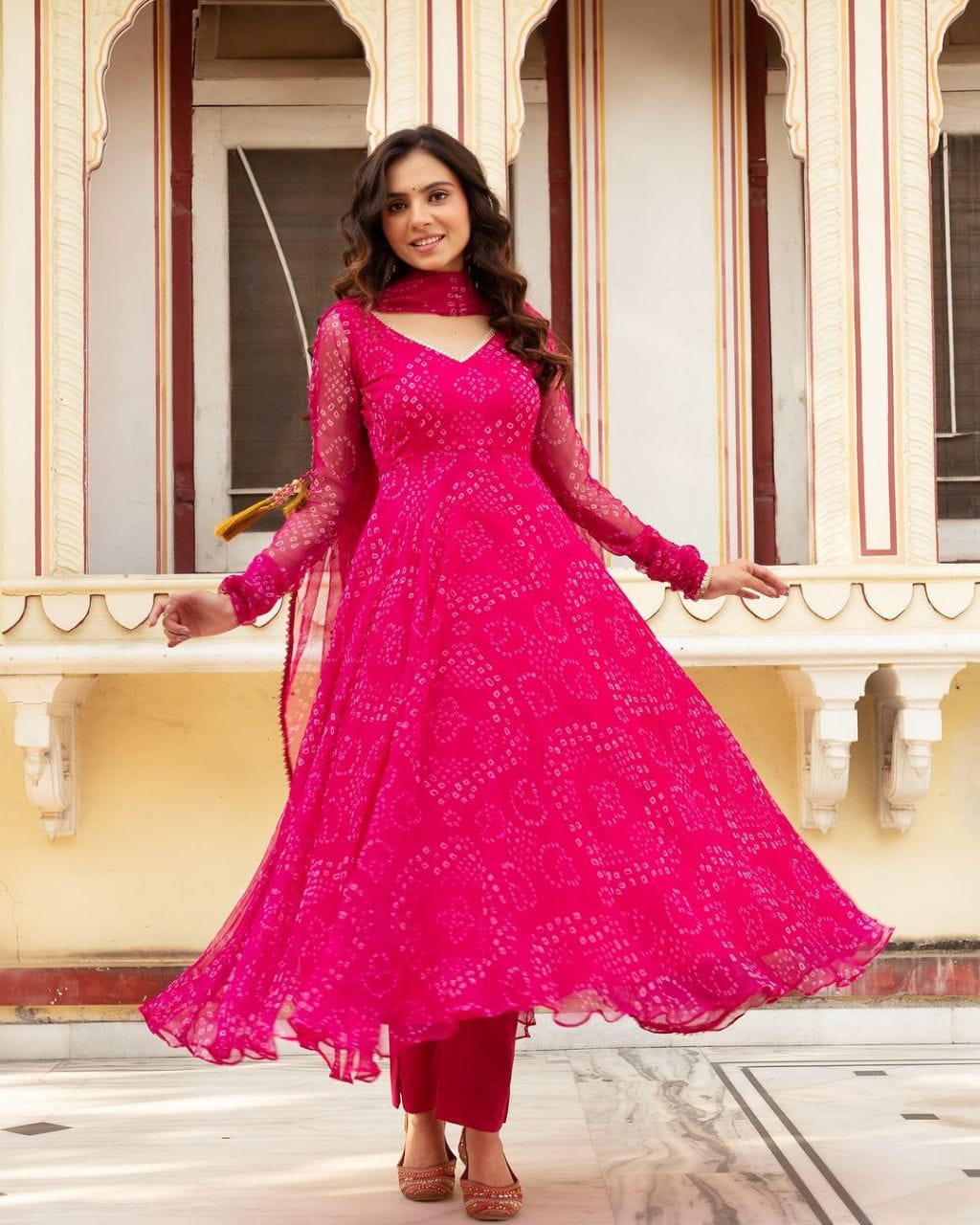 Pink Bandhani Printed Anarkali Suit