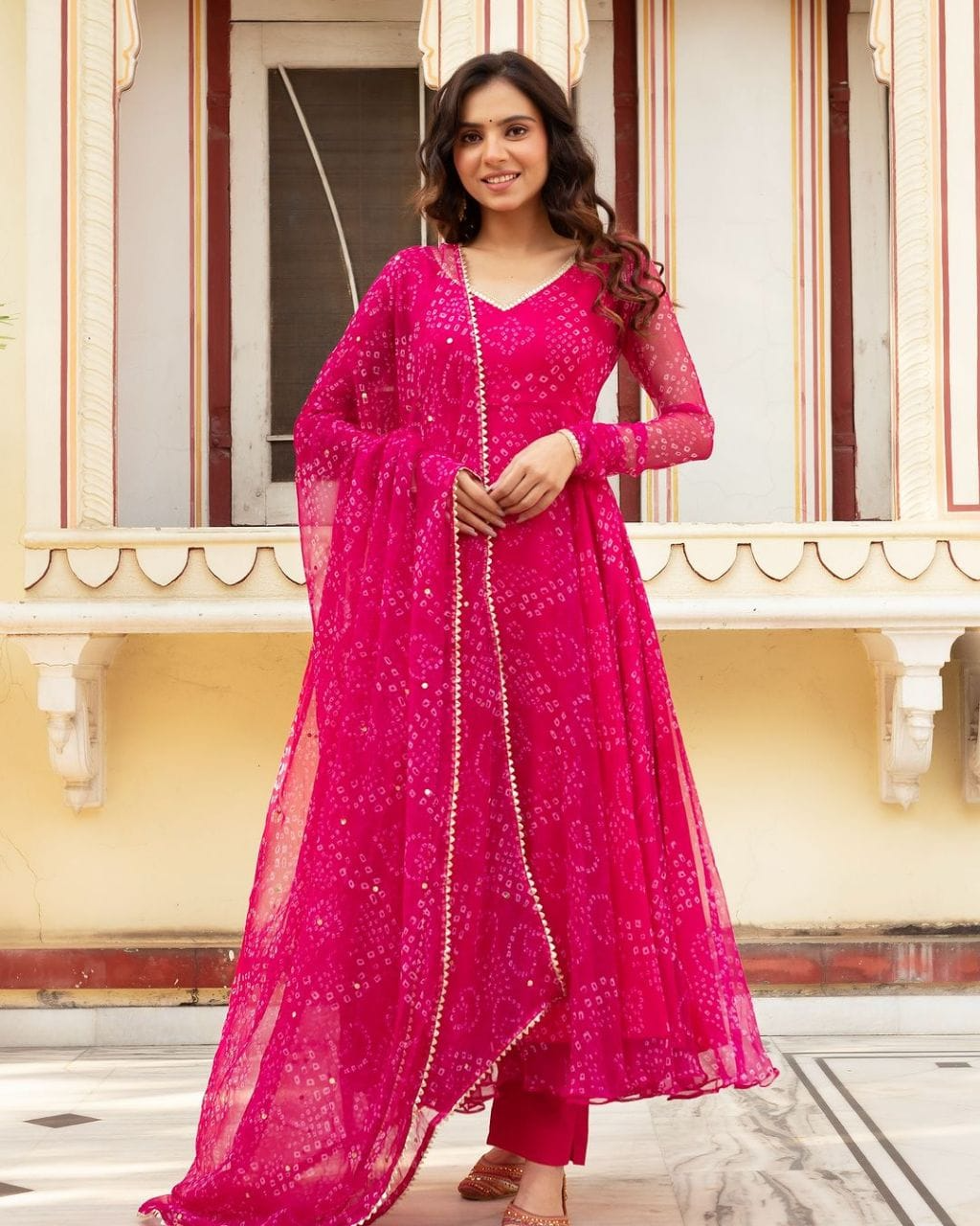 Pink Bandhani Printed Anarkali Suit
