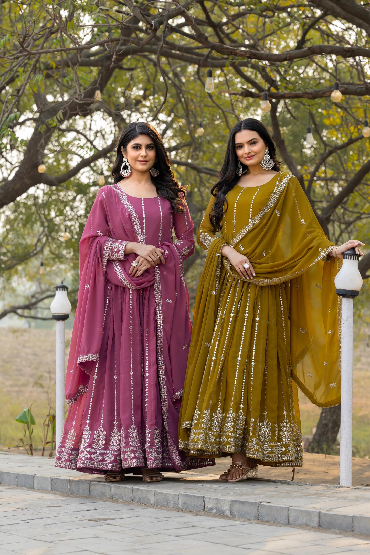 Haldi Special Georgette Embroidered Gown (2 Colors)
