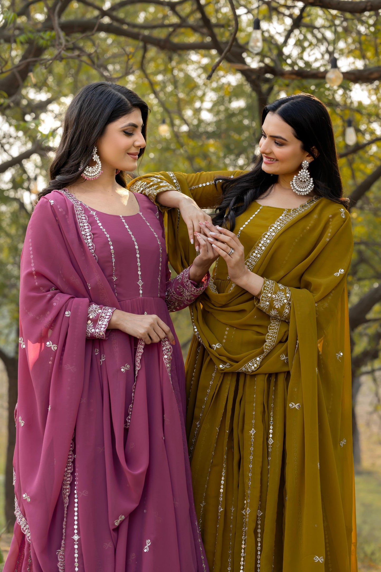 Haldi Special Georgette Embroidered Gown (2 Colors)