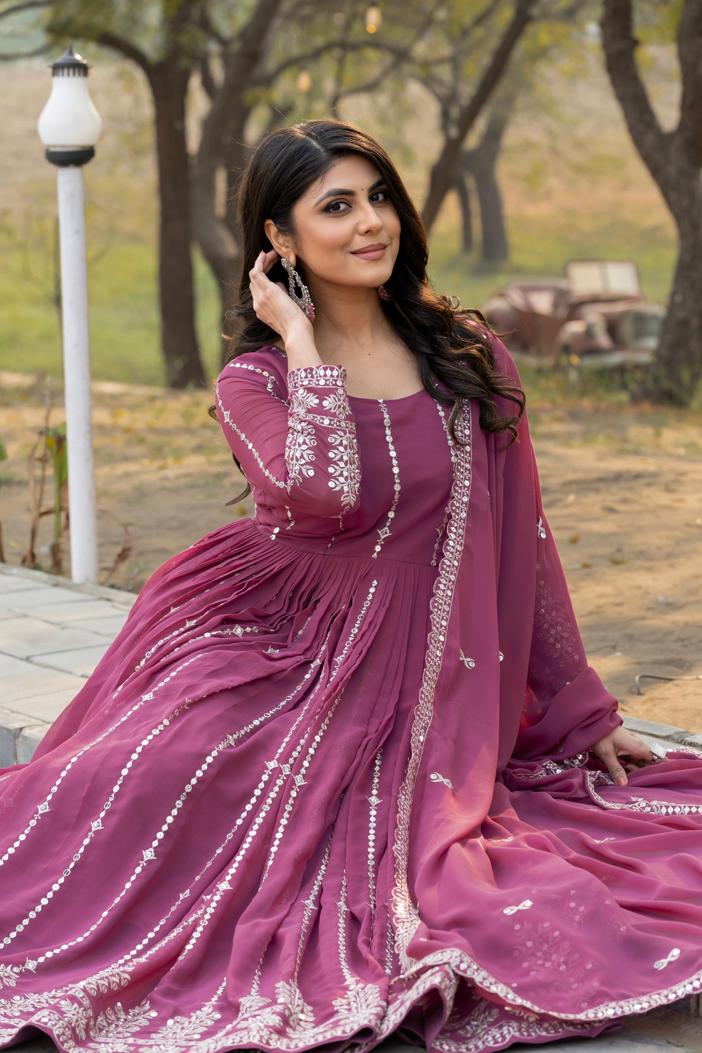 Haldi Special Georgette Embroidered Gown (2 Colors)