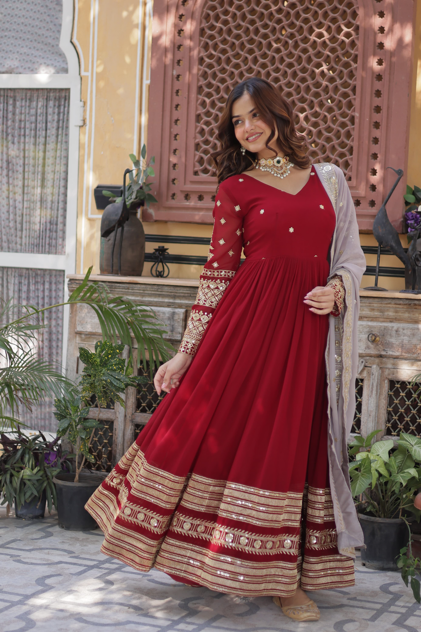 Red Georgette Embroidered Anarkalli Suit- Wedding Wear