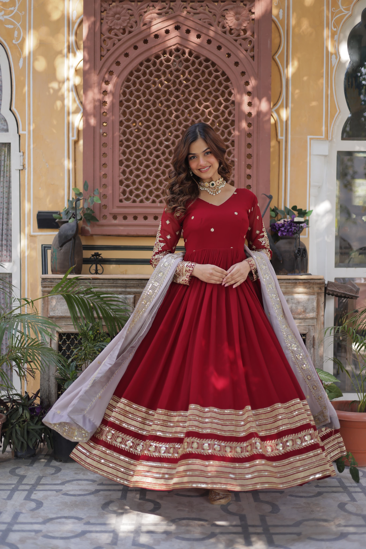 Red Georgette Embroidered Anarkalli Suit- Wedding Wear