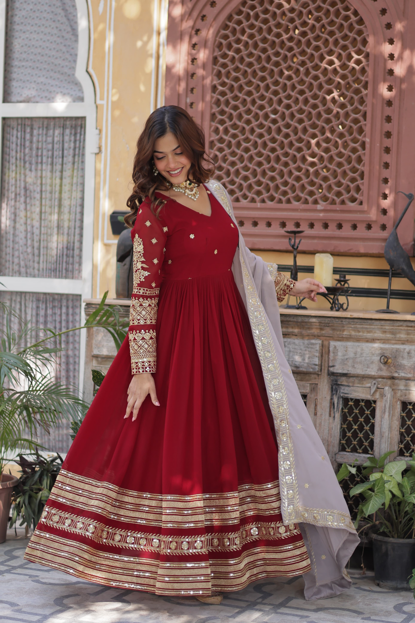 Red Georgette Embroidered Anarkalli Suit- Wedding Wear