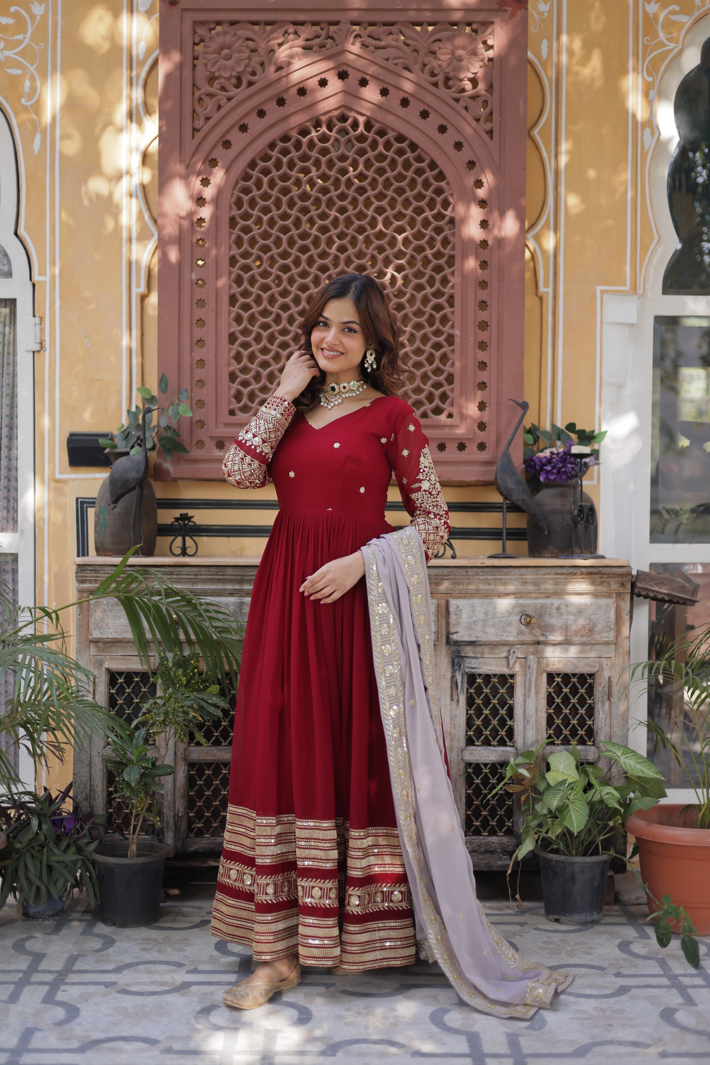 Red Georgette Embroidered Anarkalli Suit- Wedding Wear