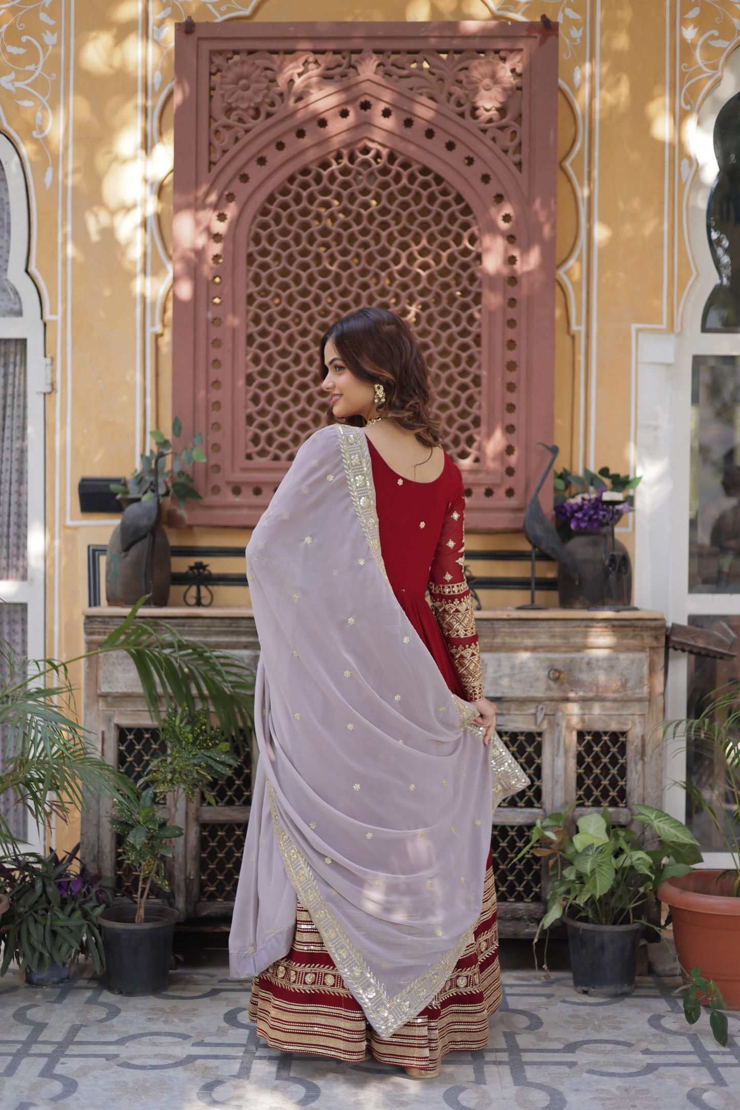 Red Georgette Embroidered Anarkalli Suit- Wedding Wear