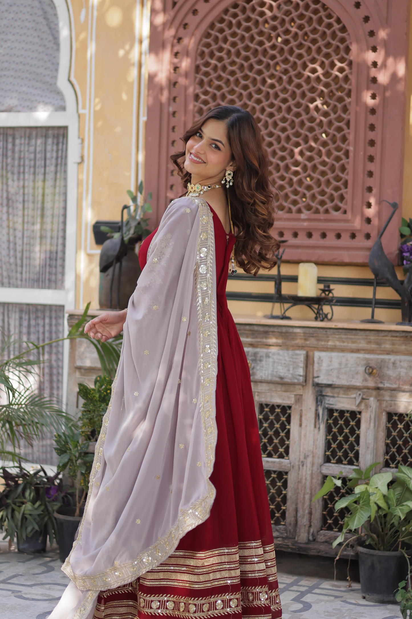 Red Georgette Embroidered Anarkalli Suit- Wedding Wear