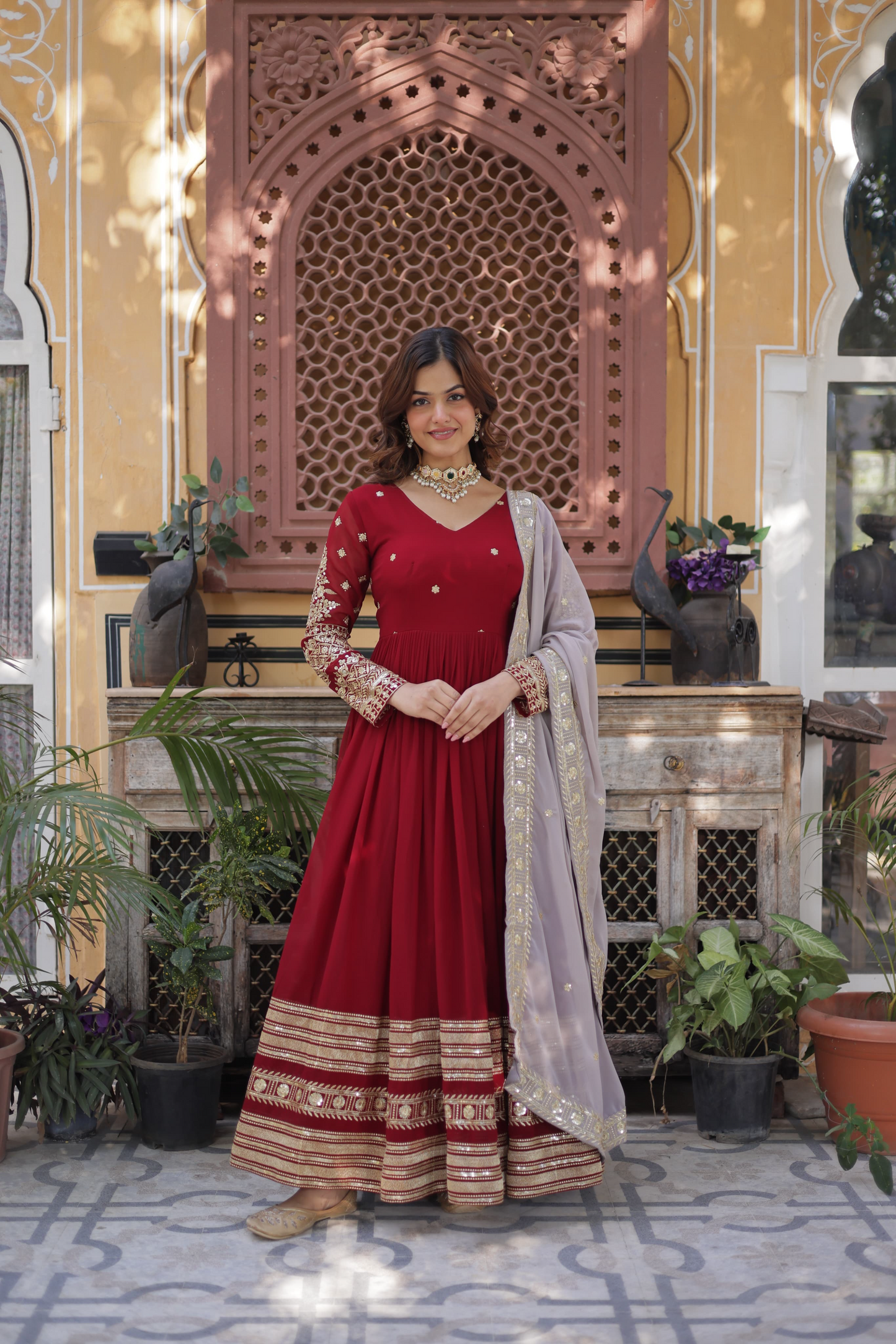 Red Georgette Embroidered Anarkalli Suit- Wedding Wear