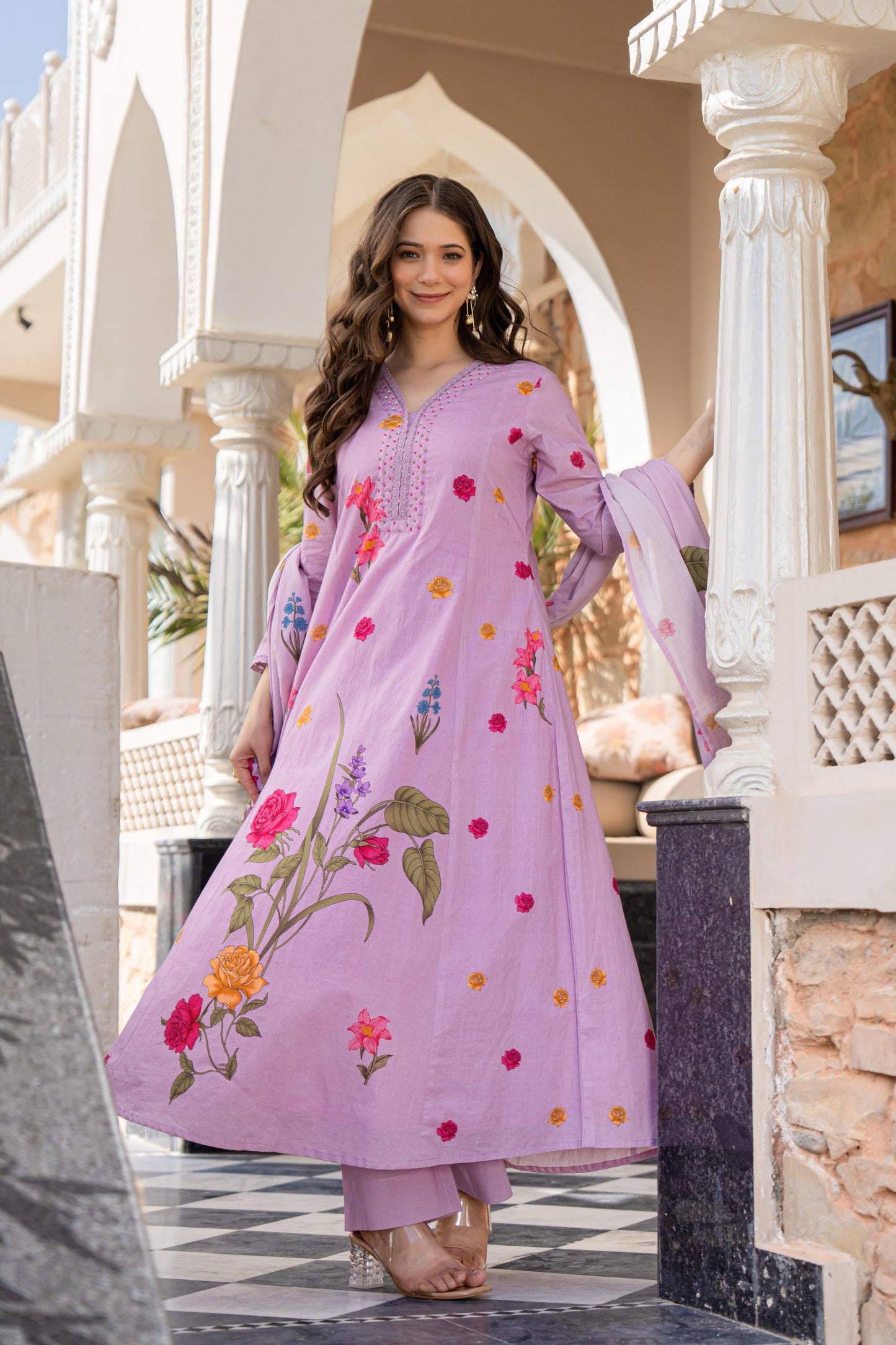 Beautiful Mul Cotton Brush Printed Anarkali Suit (2 Colors)