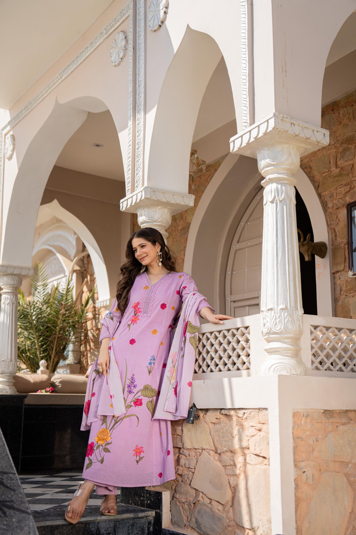 Beautiful Mul Cotton Brush Printed Anarkali Suit (2 Colors)