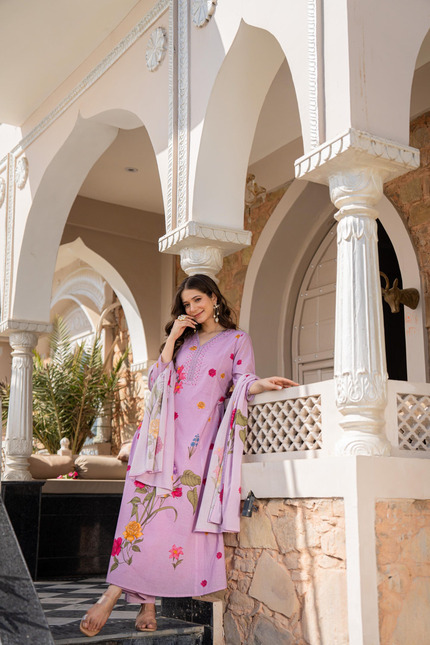 Beautiful Mul Cotton Brush Printed Anarkali Suit (2 Colors)