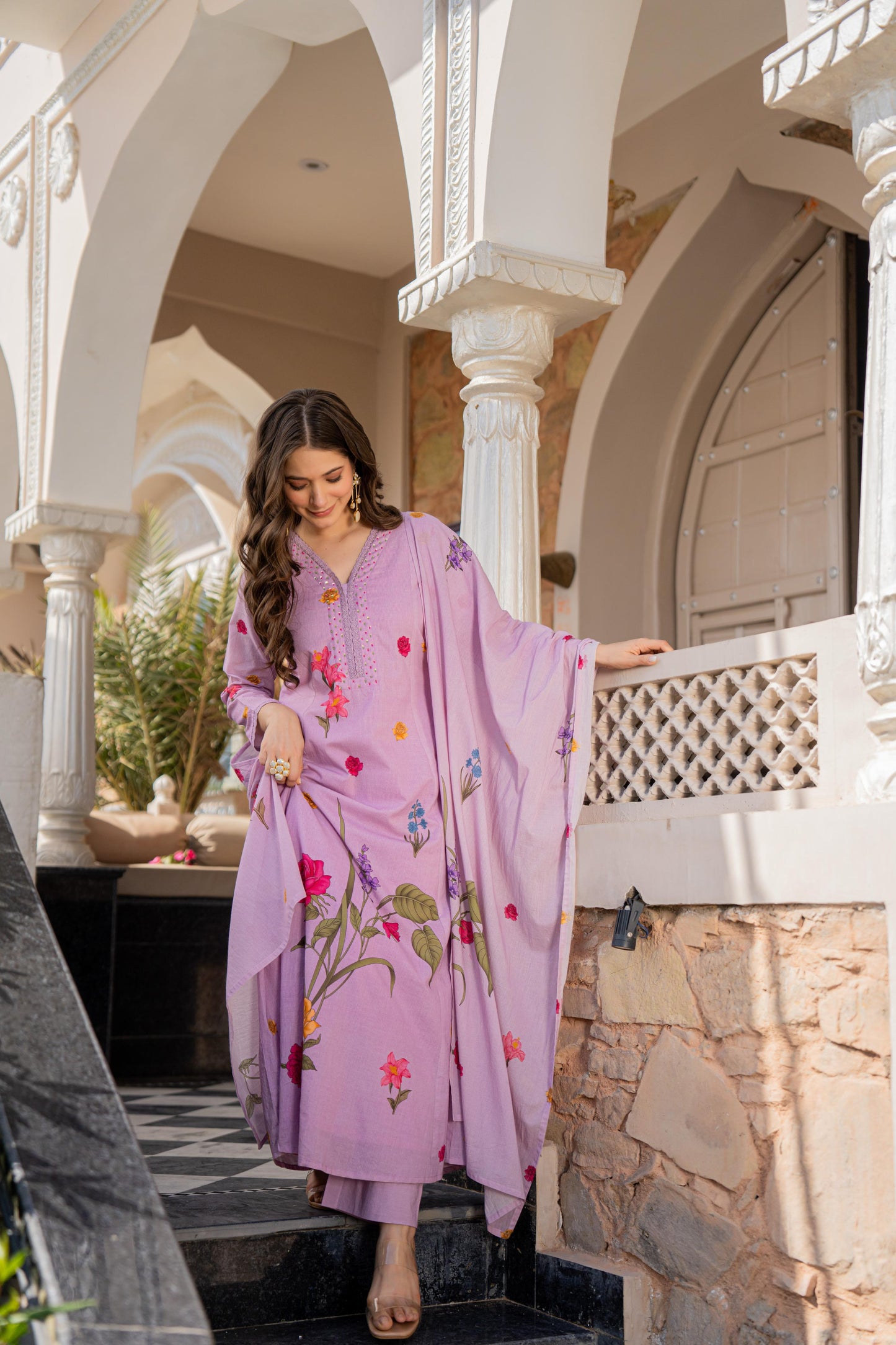 Beautiful Mul Cotton Brush Printed Anarkali Suit (2 Colors)