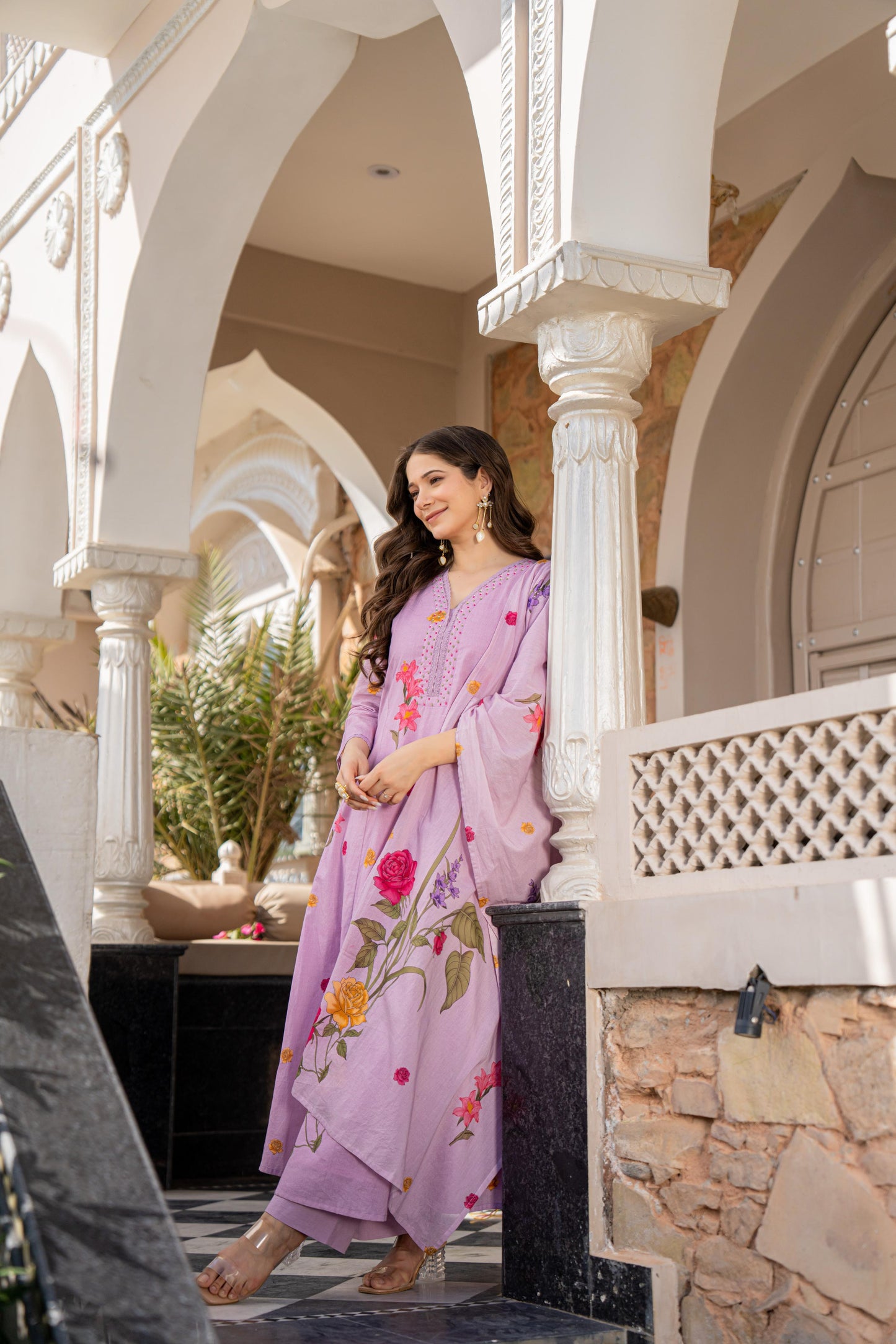 Beautiful Mul Cotton Brush Printed Anarkali Suit (2 Colors)