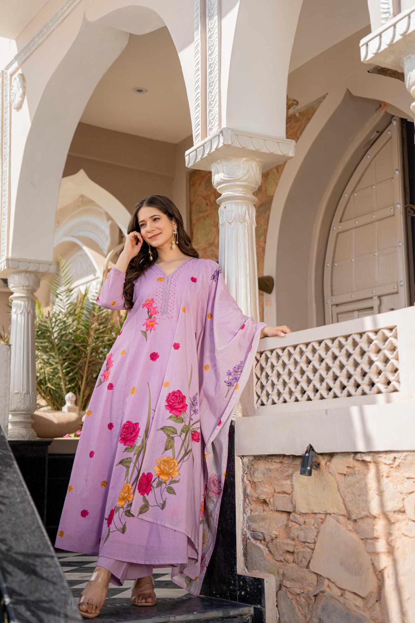 Beautiful Mul Cotton Brush Printed Anarkali Suit (2 Colors)