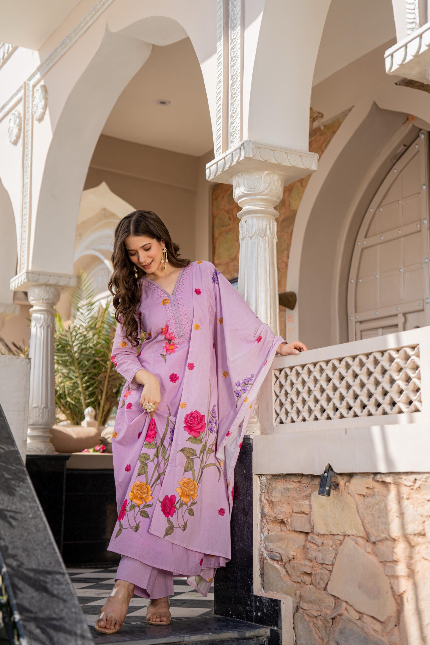 Beautiful Mul Cotton Brush Printed Anarkali Suit (2 Colors)
