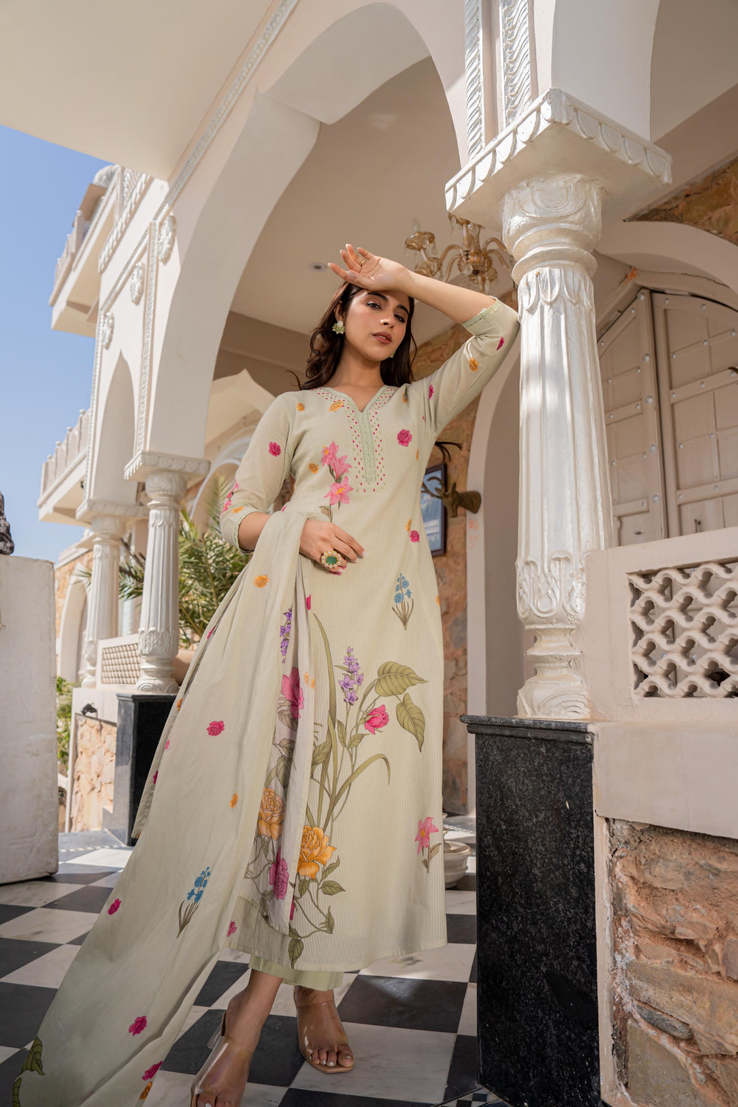 Beautiful Mul Cotton Brush Printed Anarkali Suit (2 Colors)