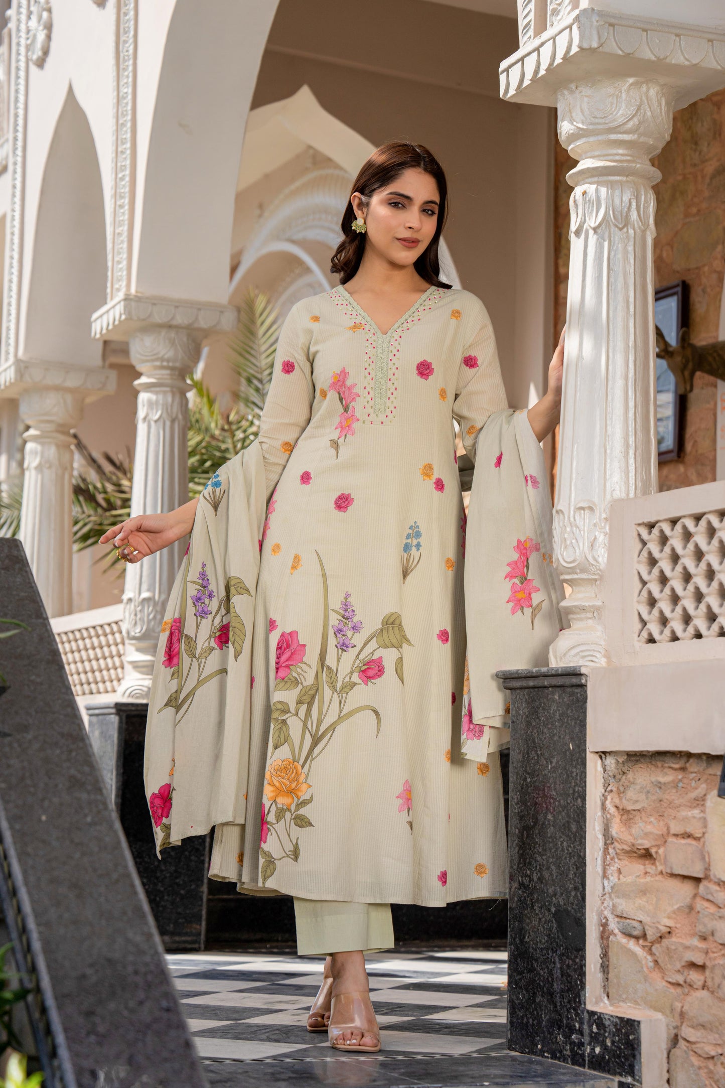 Beautiful Mul Cotton Brush Printed Anarkali Suit (2 Colors)