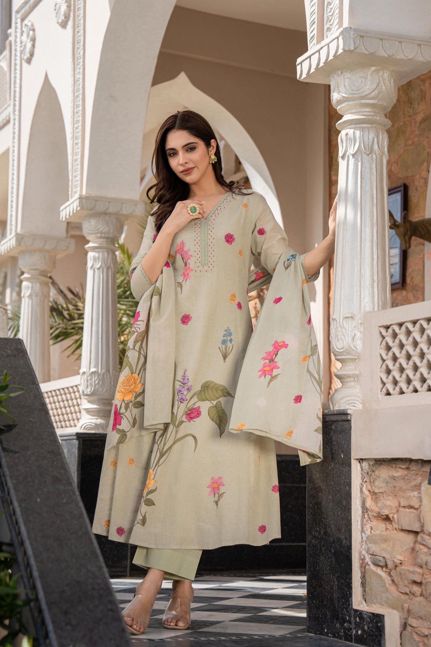 Beautiful Mul Cotton Brush Printed Anarkali Suit (2 Colors)