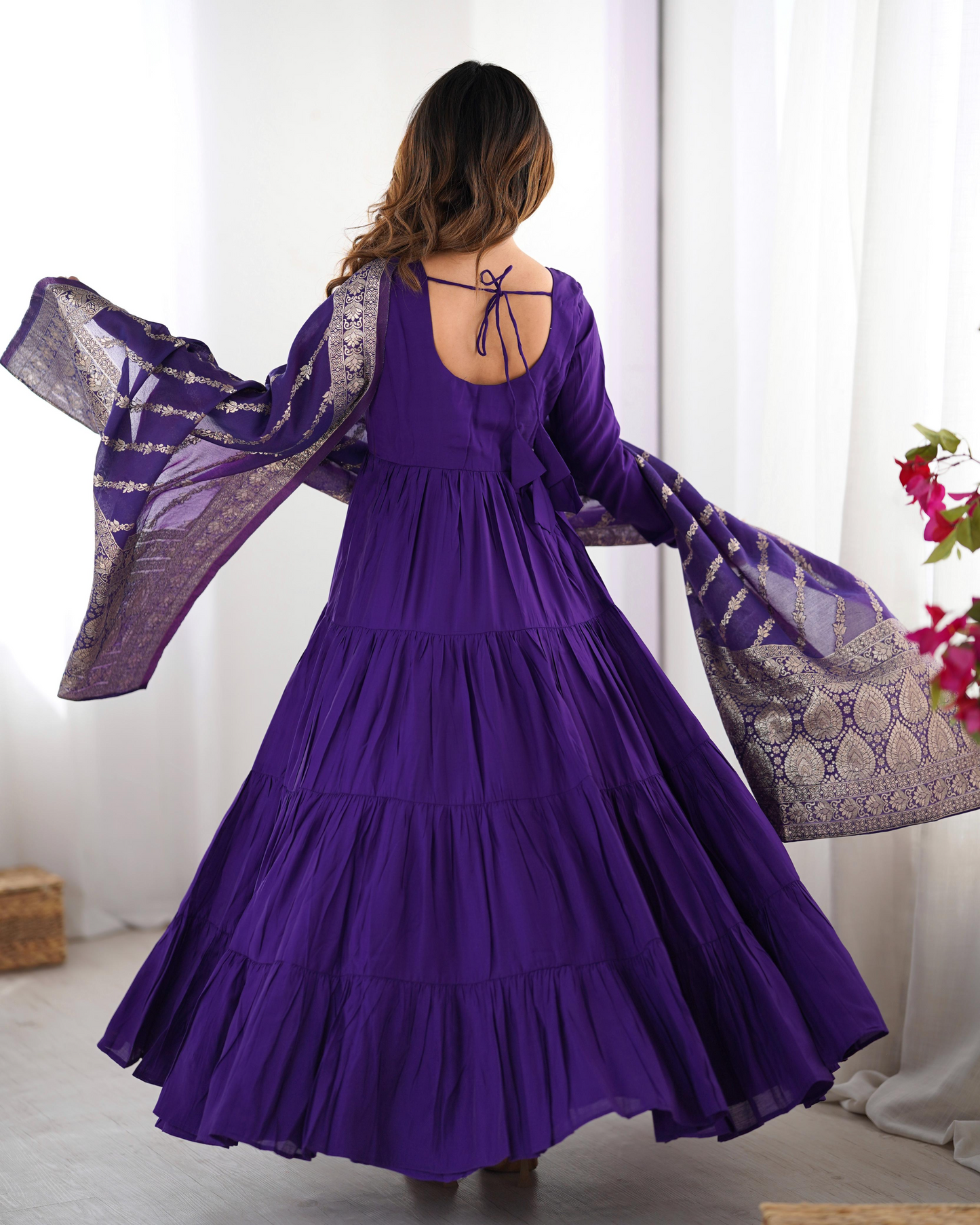 Purple Roman Silk Chanderi Anarkali Suit