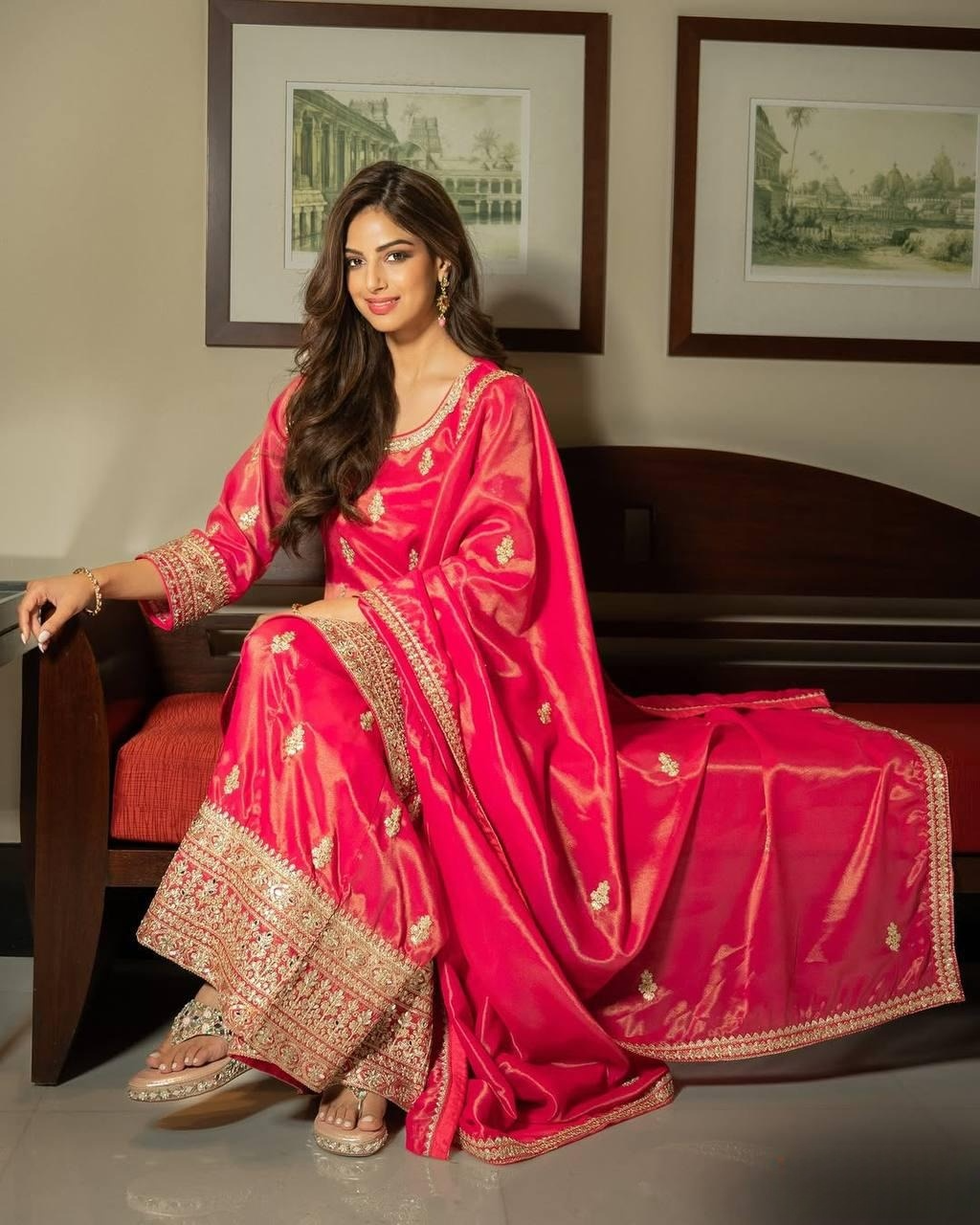 Shimmer Silk embroidered Sharara Suit