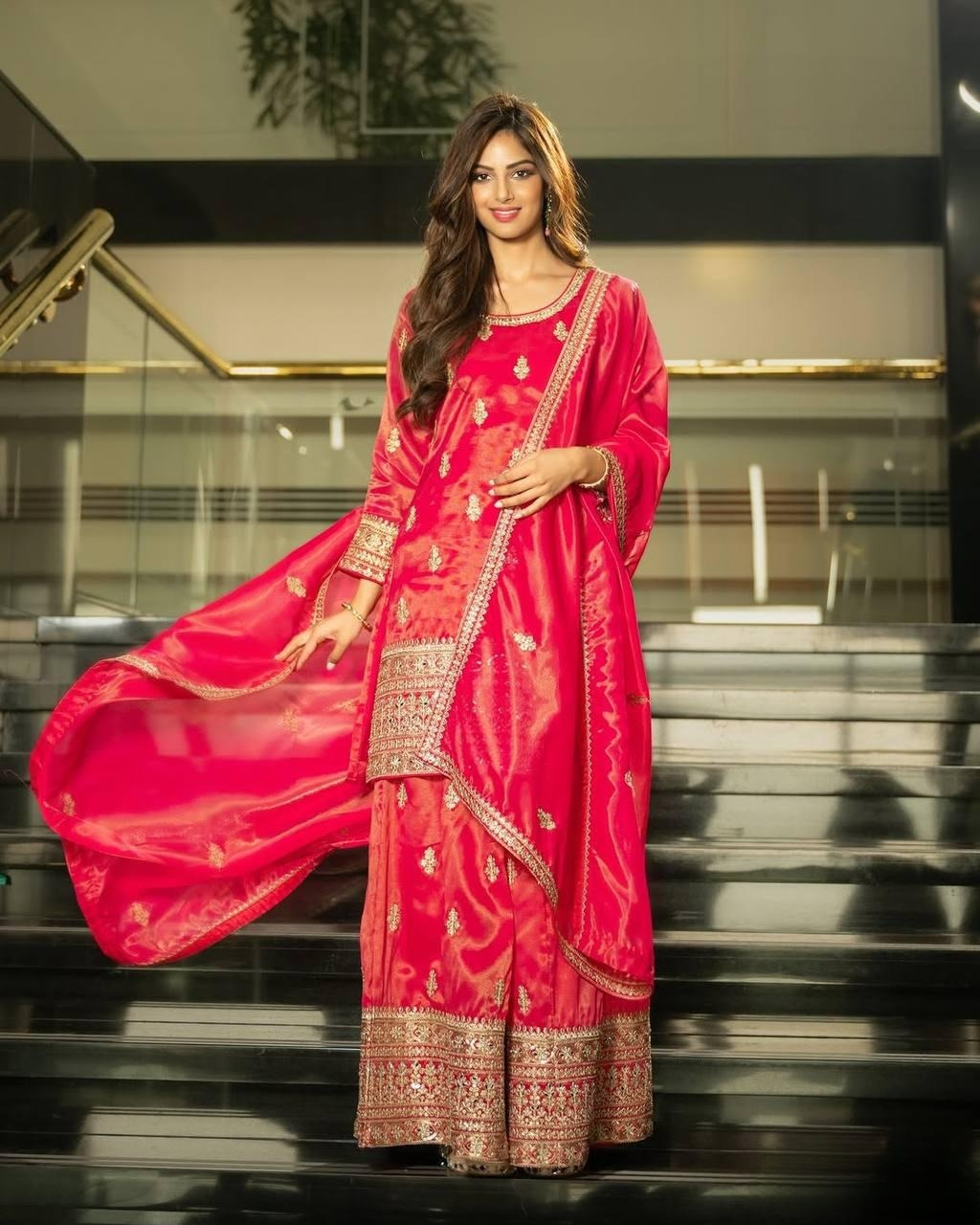Shimmer Silk embroidered Sharara Suit