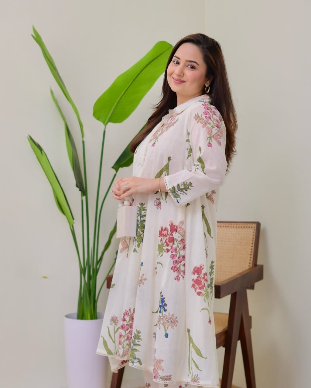 Mul cotton Floral Embroidered A Line Kurta Suit
