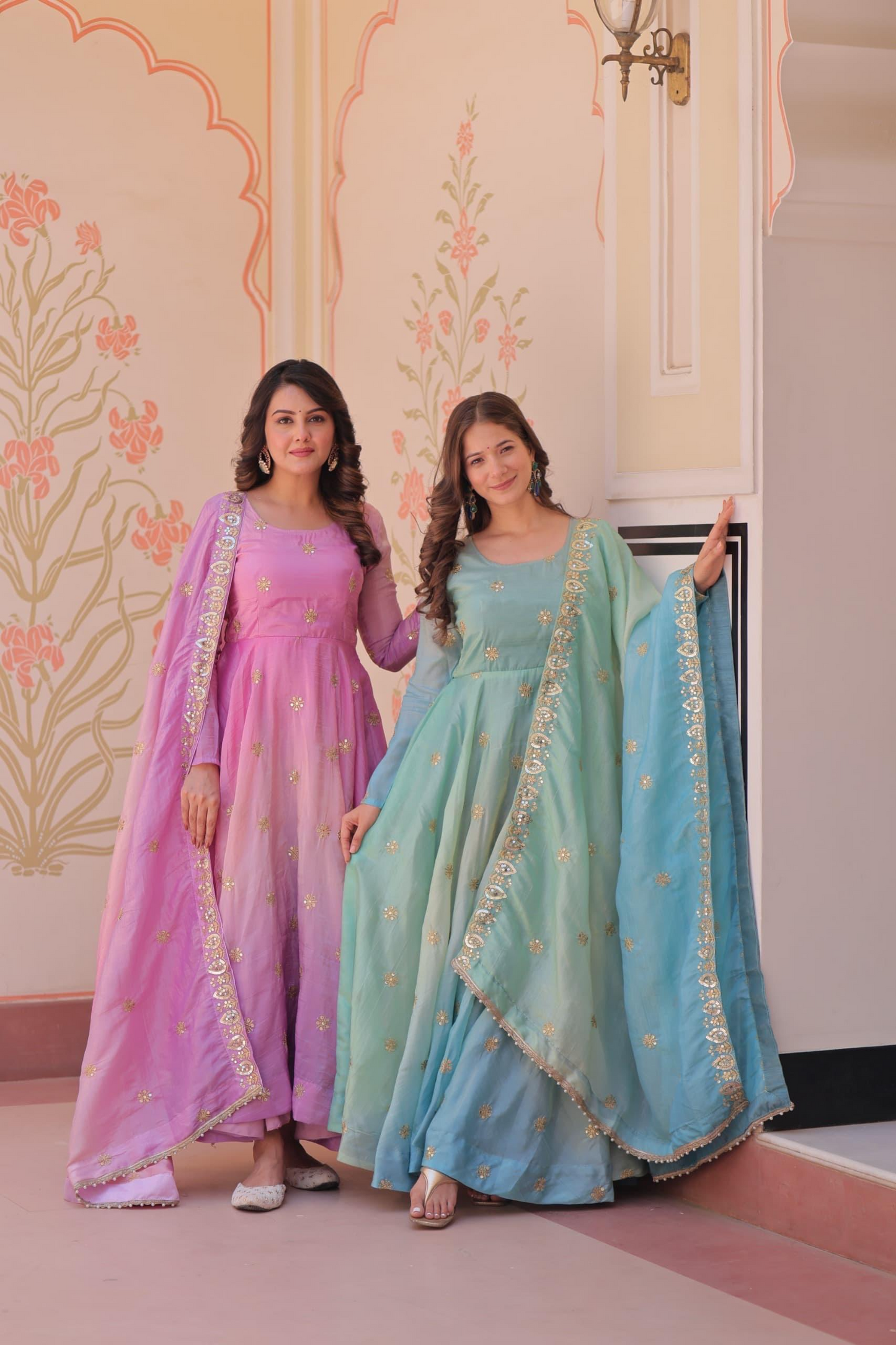 Pink Organza Sequins-Multi & Zari Embroidered Gown With Dupatta