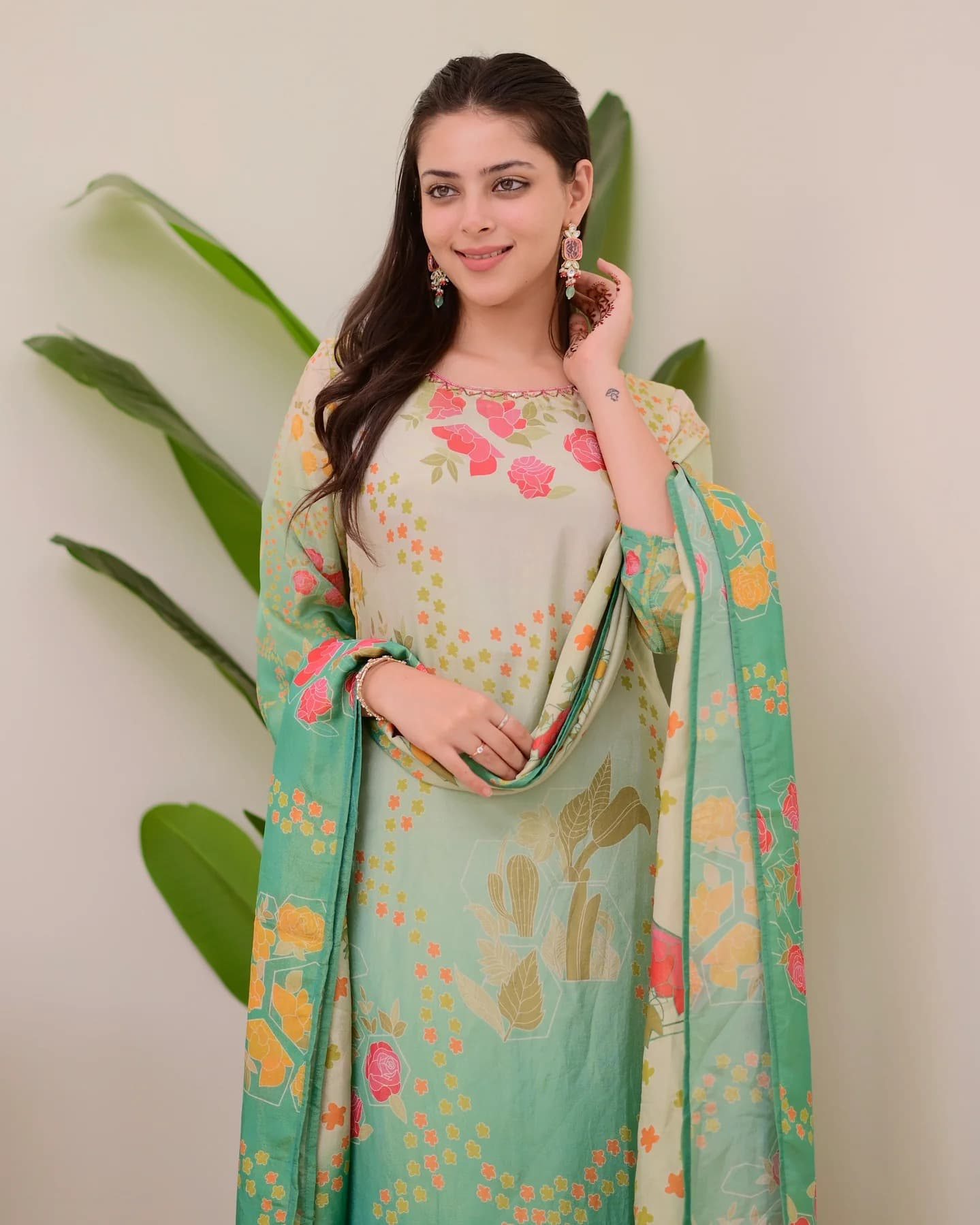 Multi Shades Viscose Silk Hand Work Kurta Suit