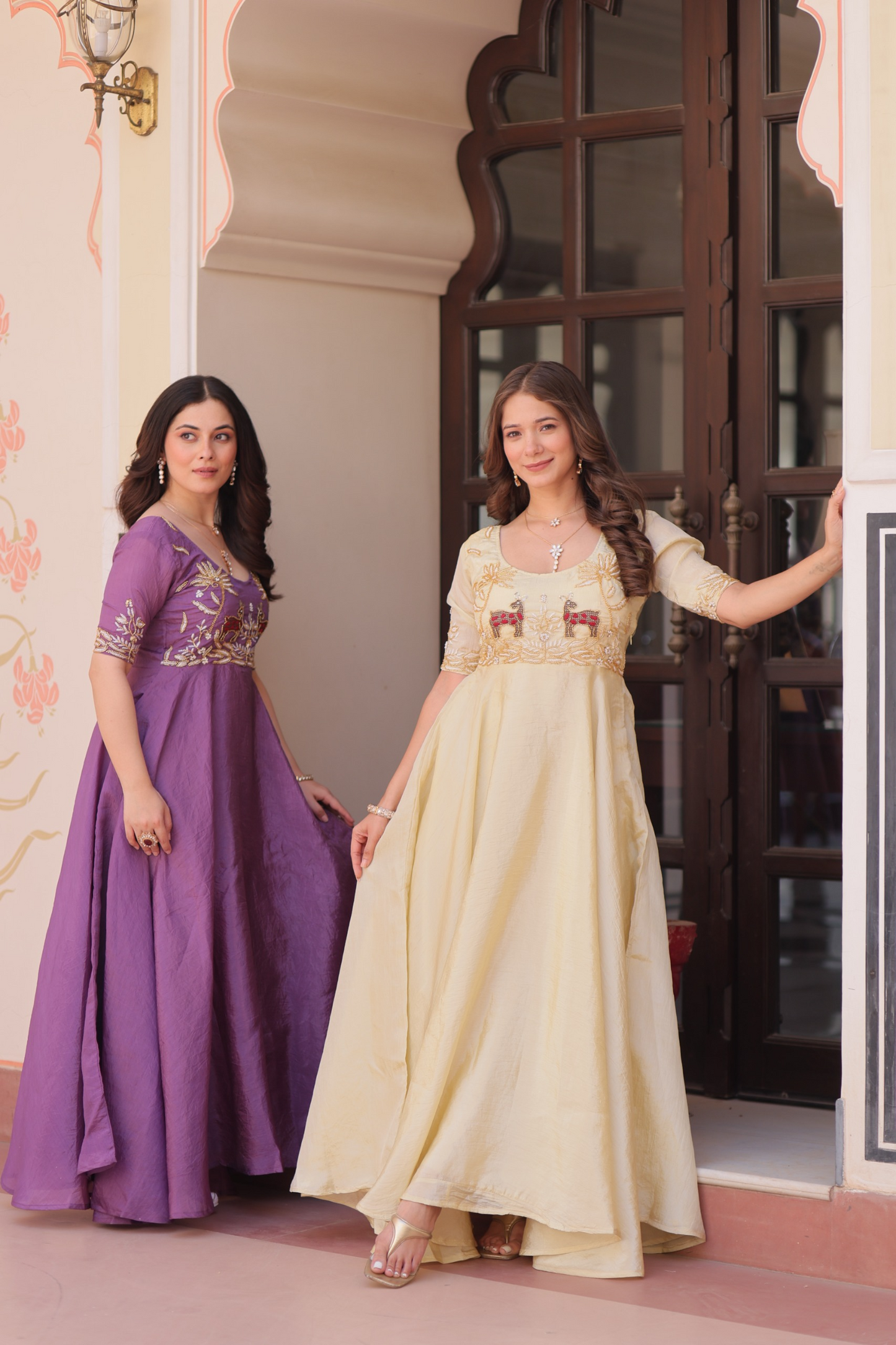 Purple Gold Crush Beads Embroidered Gown